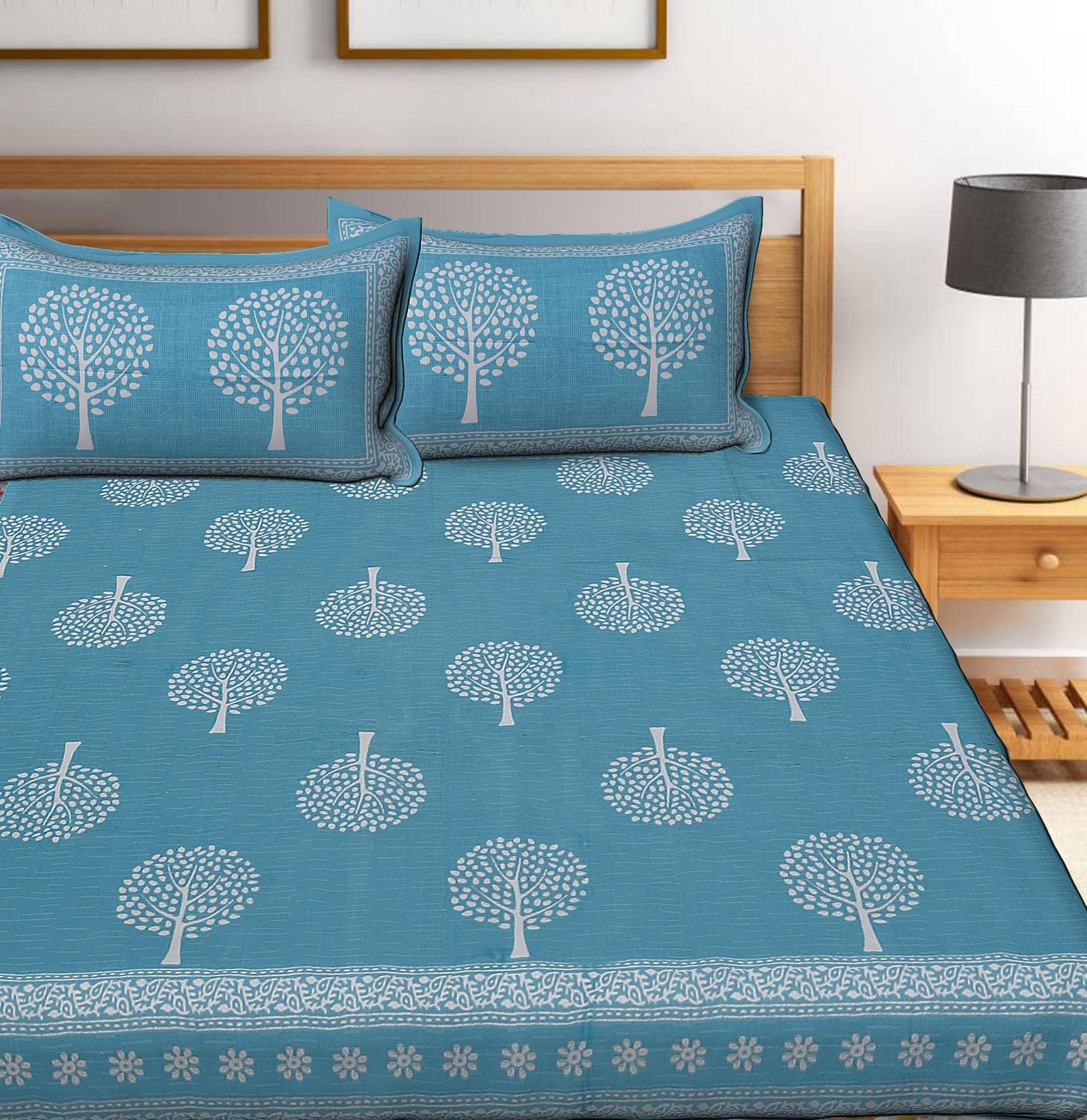     			Batham Handloom Cotton 1 Double Bedsheet with 2 Pillow Covers ( Green )