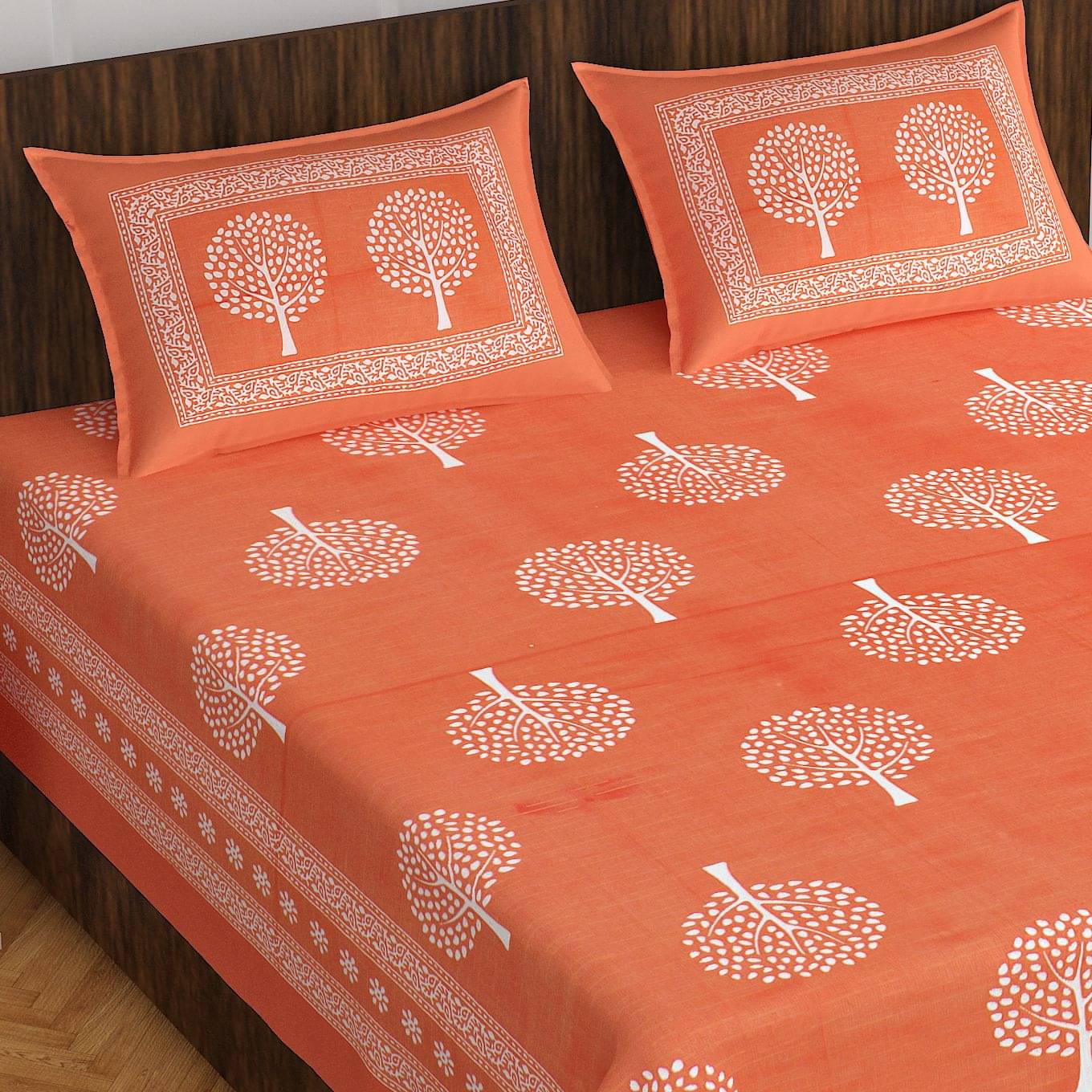     			Batham Handloom Cotton 1 Double Bedsheet with 2 Pillow Covers ( Orange )