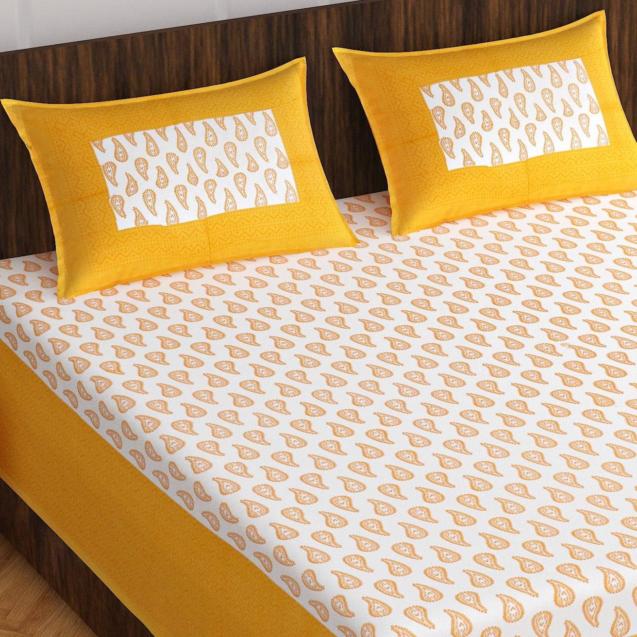     			Batham Handloom Cotton 1 Double Bedsheet with 2 Pillow Covers ( Yellow )