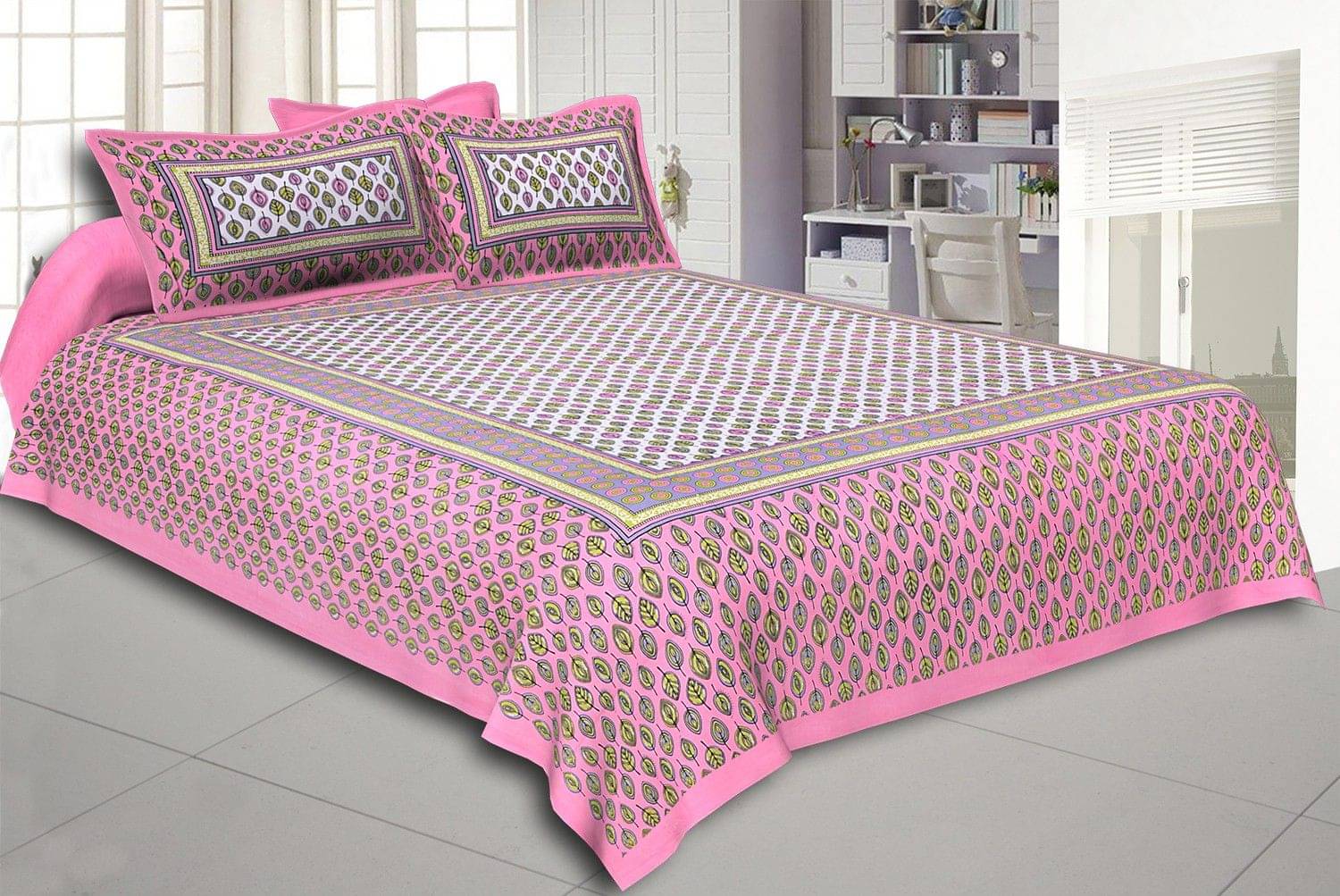 Batham Handloom Cotton 1 Double Bedsheet with 2 Pillow Covers ( Pink ) Batham Handloom Cotton 1 Double Bedsheet with 2 Pillow Covers ( Pink )