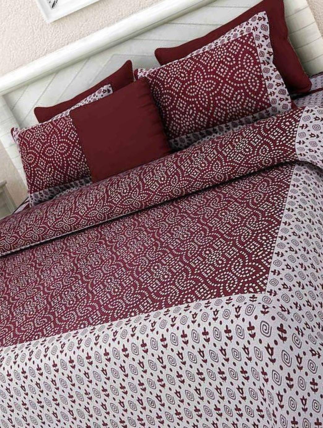     			Batham Handloom Cotton 1 Double Bedsheet with 2 Pillow Covers ( Maroon )