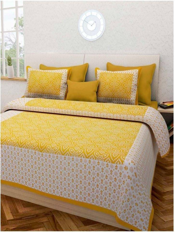 Batham Handloom Cotton 1 Double Bedsheet with 2 Pillow Covers ( Yellow )     			Batham Handloom Cotton 1 Double Bedsheet with 2 Pillow Covers ( Yellow )