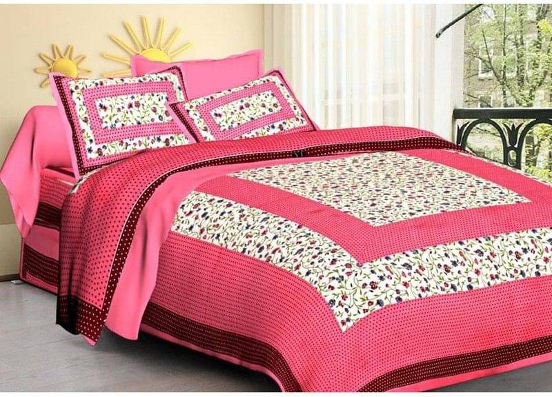     			Batham Handloom Cotton 1 Double Bedsheet with 2 Pillow Covers ( Pink )