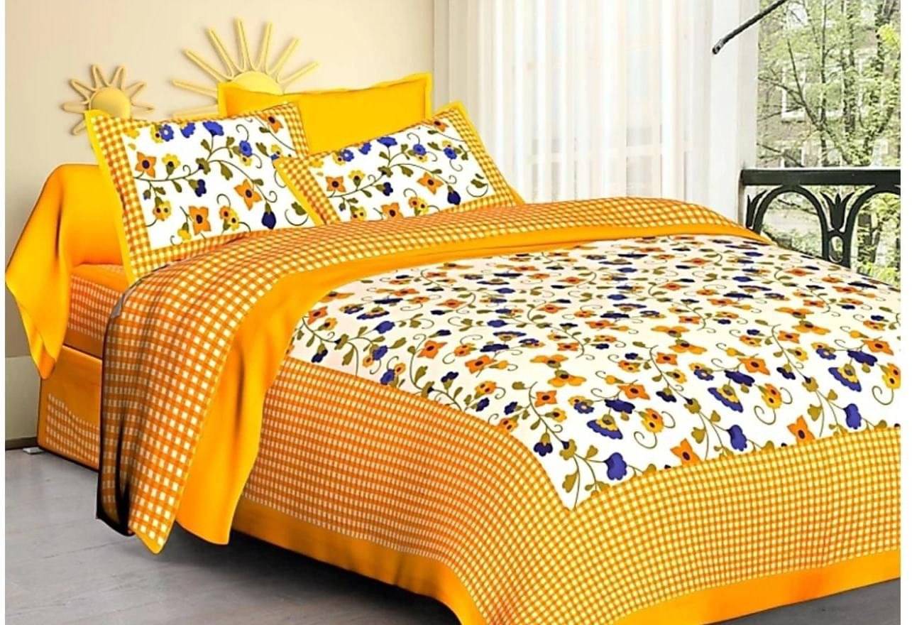 Batham Handloom Cotton 1 Double Bedsheet with 2 Pillow Covers ( Yellow ) Batham Handloom Cotton 1 Double Bedsheet with 2 Pillow Covers ( Yellow )