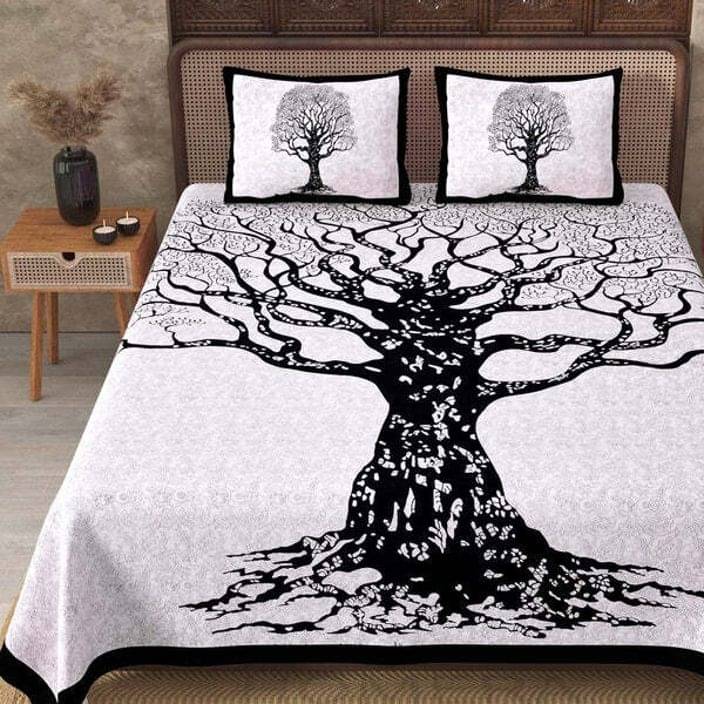     			Batham Handloom Cotton 1 Double Bedsheet with 2 Pillow Covers ( Black )