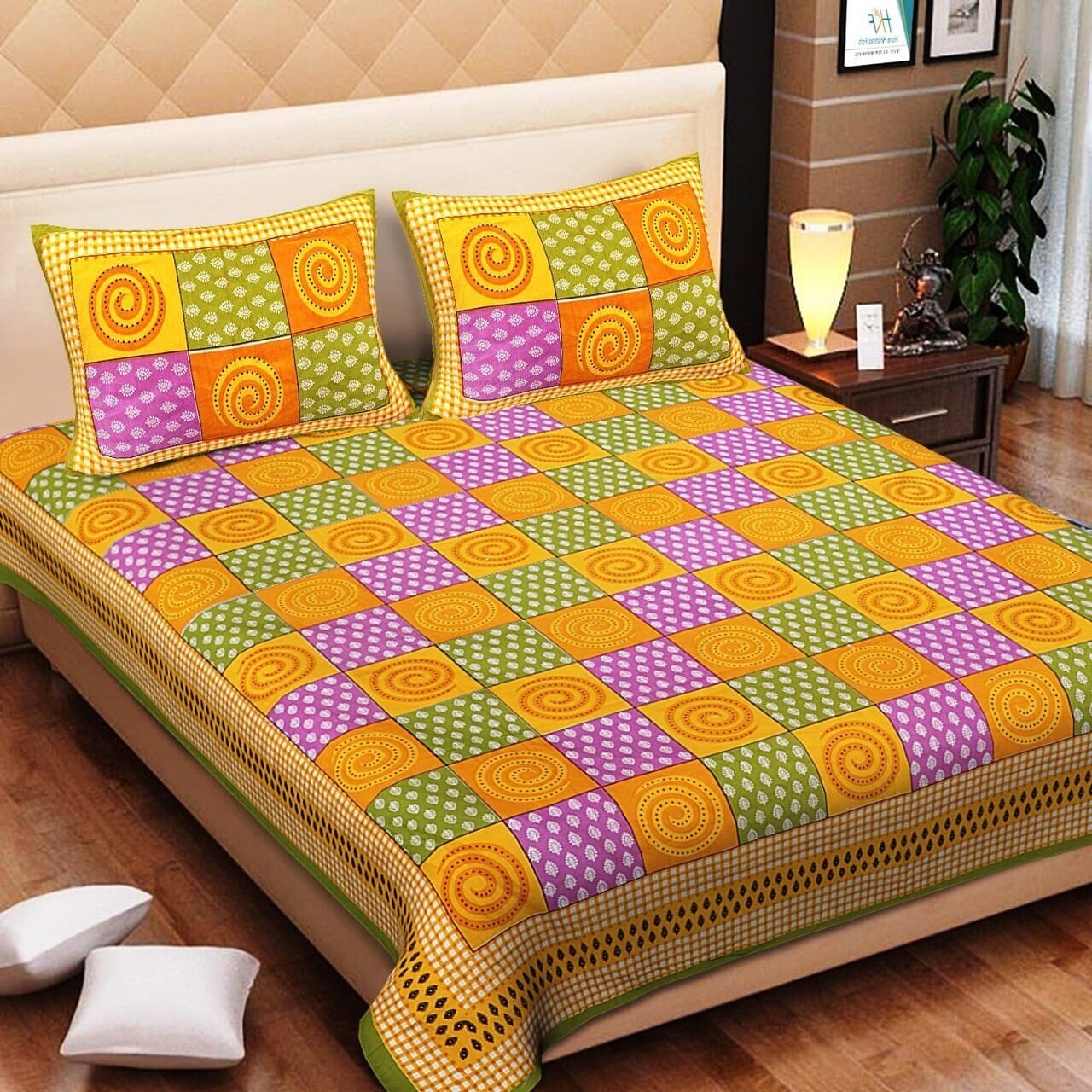 Batham Handloom Cotton 1 Double Bedsheet with 2 Pillow Covers ( Yellow )     			Batham Handloom Cotton 1 Double Bedsheet with 2 Pillow Covers ( Yellow )