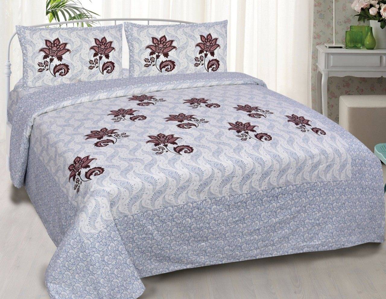     			Batham Handloom Cotton 1 Double Bedsheet with 2 Pillow Covers ( Grey )