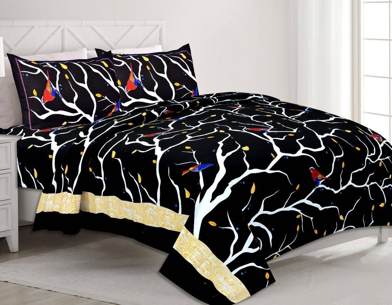     			Batham Handloom Cotton 1 Double Bedsheet with 2 Pillow Covers ( Black )