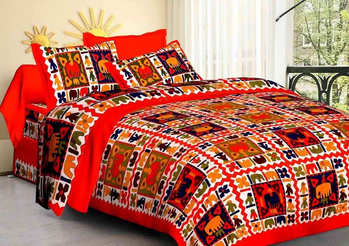     			Batham Handloom Cotton 1 Double Bedsheet with 2 Pillow Covers ( Multicolor )