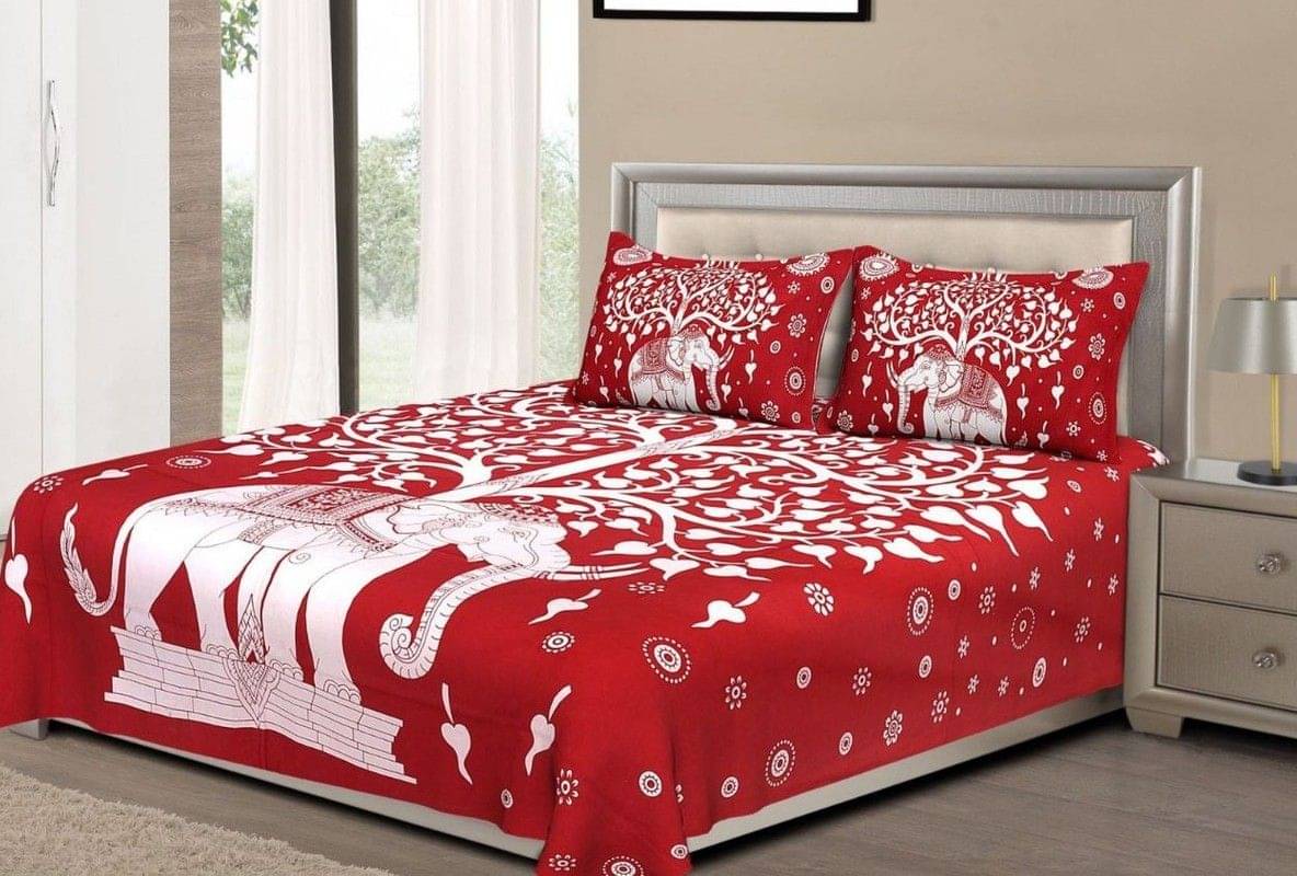     			Batham Handloom Cotton 1 Double Bedsheet with 2 Pillow Covers ( Red )