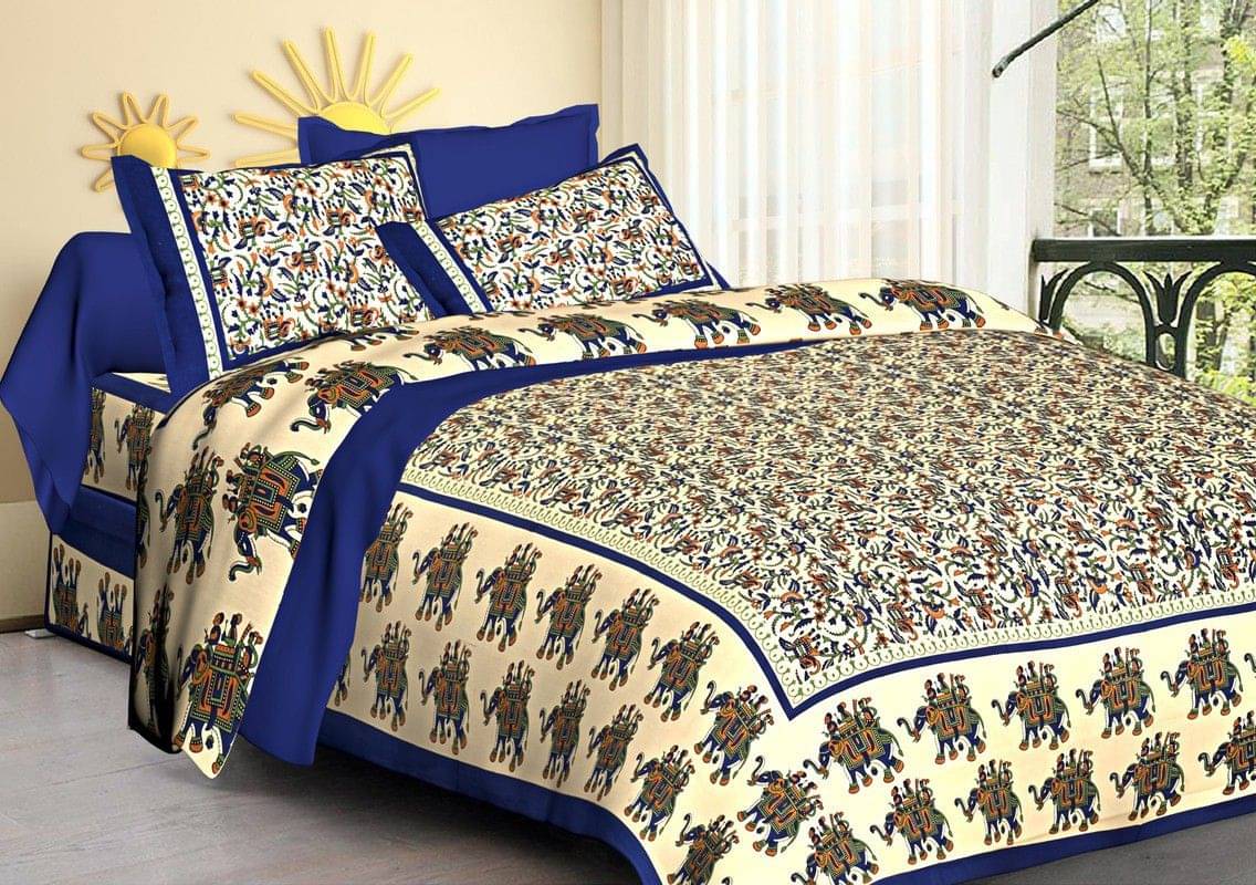     			Batham Handloom Cotton 1 Double Bedsheet with 2 Pillow Covers ( Blue )
