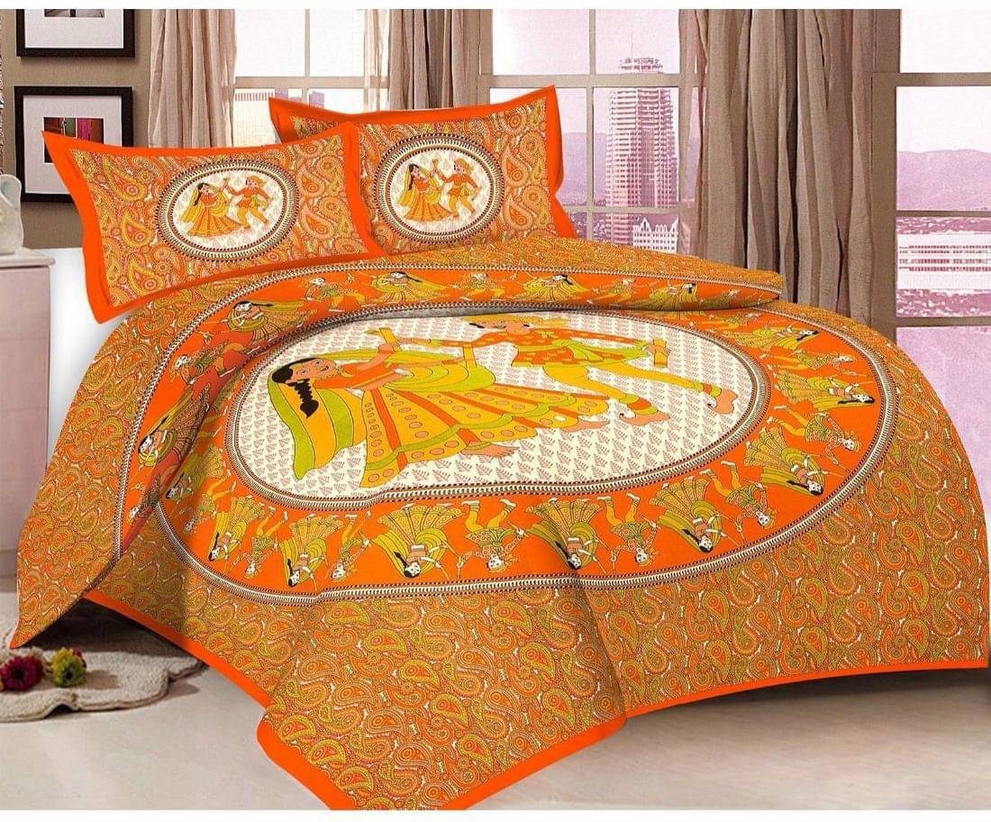     			Batham Handloom Cotton 1 Double Bedsheet with 2 Pillow Covers ( Yellow )