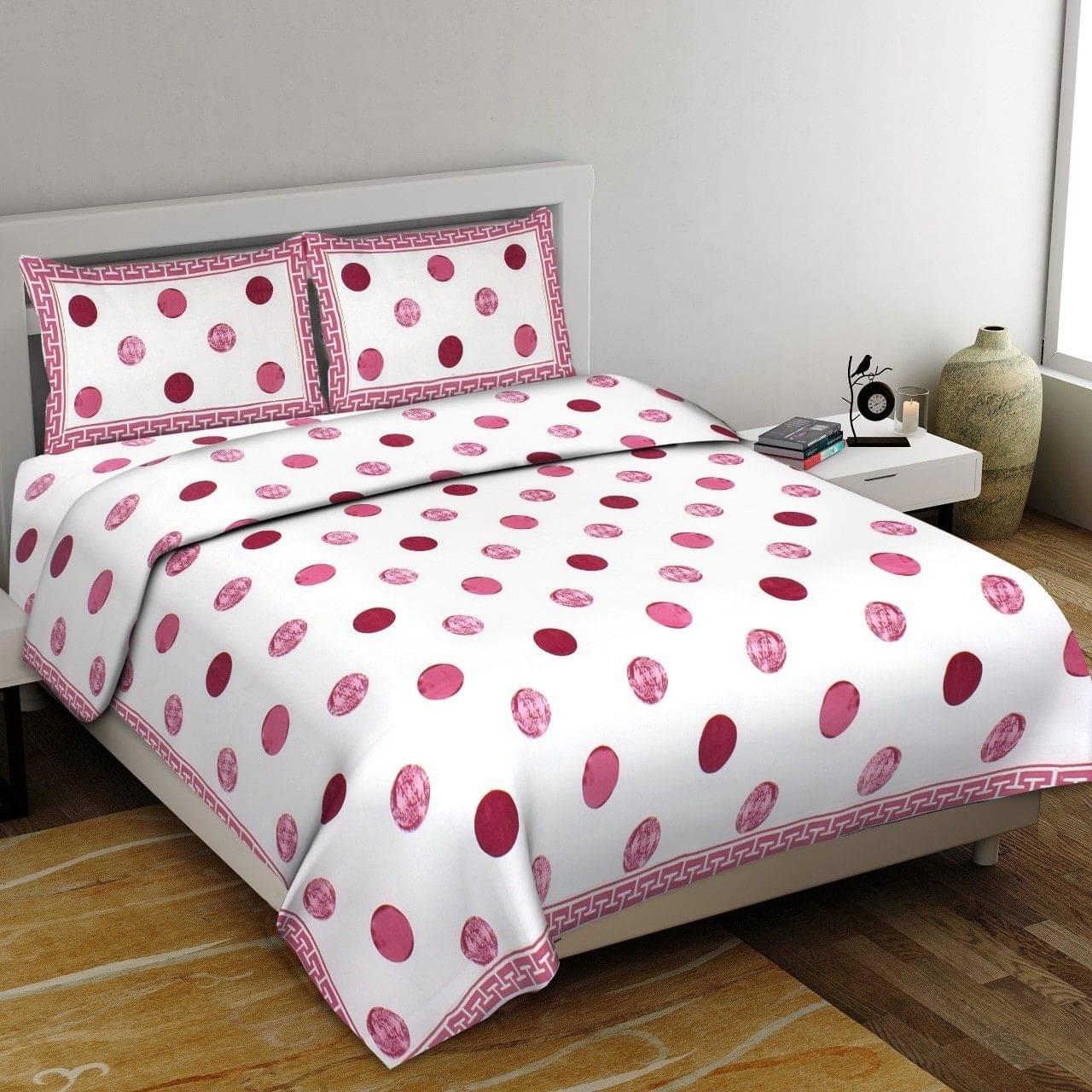     			Batham Handloom Cotton 1 Double Bedsheet with 2 Pillow Covers ( Pink )