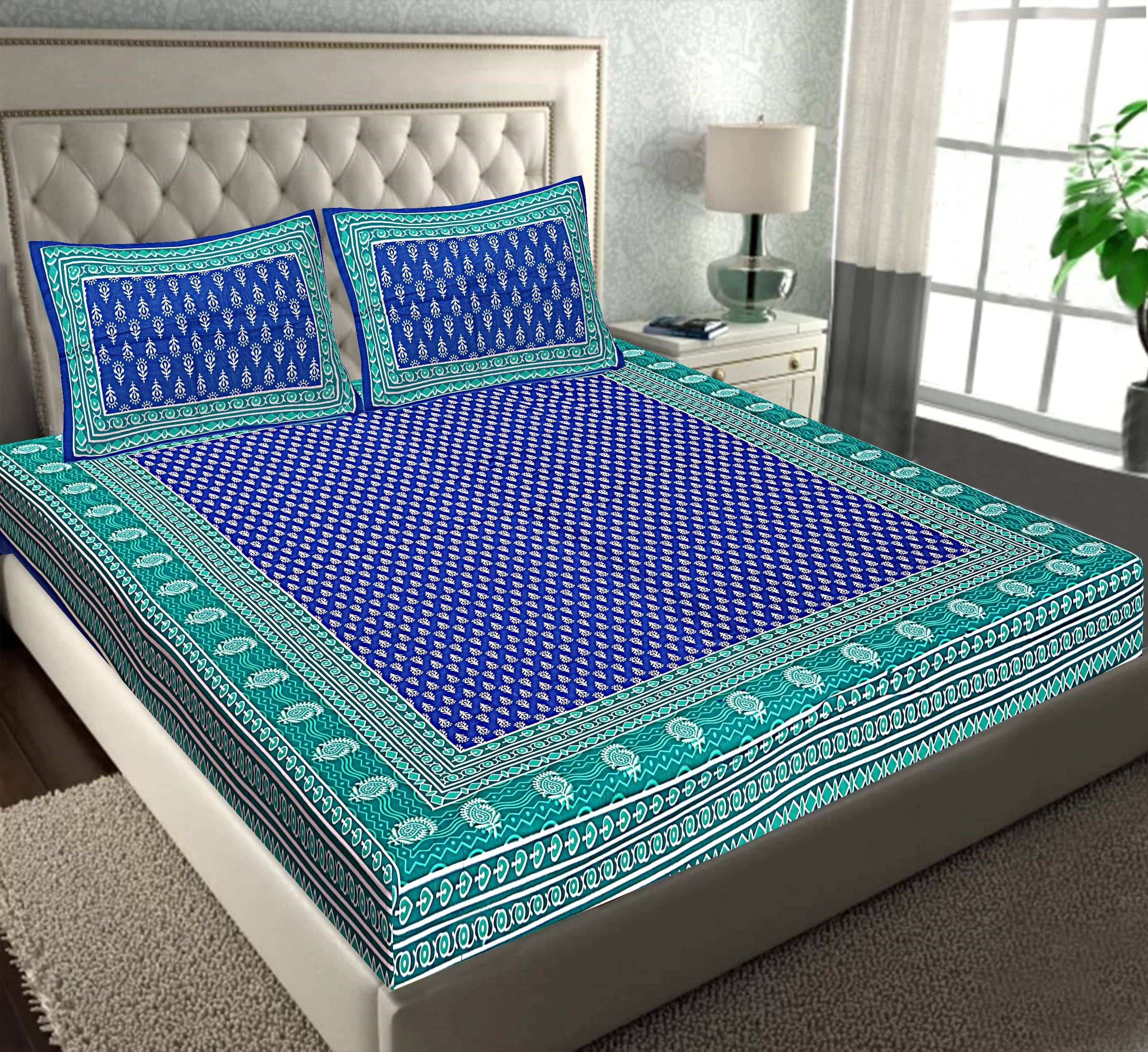 Batham Handloom Cotton 1 Double Bedsheet with 2 Pillow Covers ( Blue ) Batham Handloom Cotton 1 Double Bedsheet with 2 Pillow Covers ( Blue )