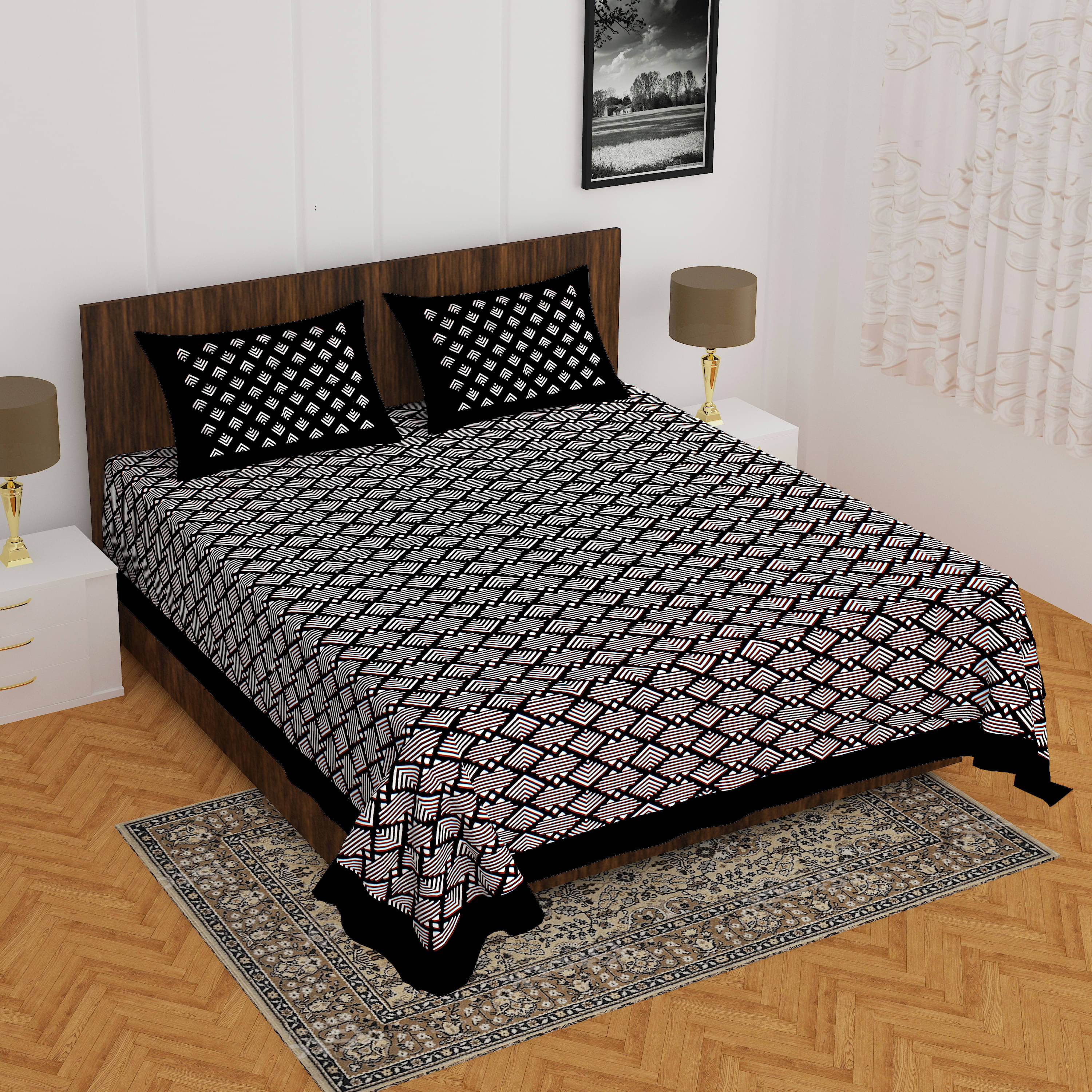 Batham Handloom Cotton 1 Double Bedsheet with 2 Pillow Covers ( Black ) Batham Handloom Cotton 1 Double Bedsheet with 2 Pillow Covers ( Black )