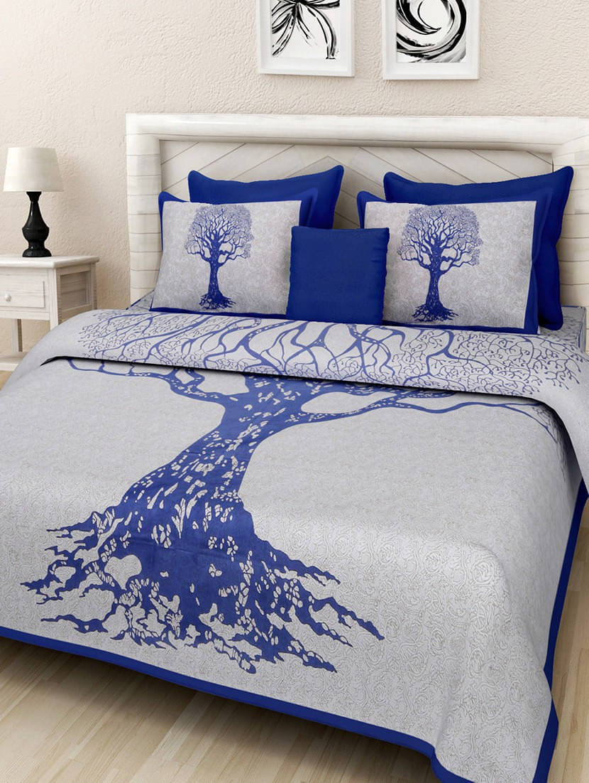 Batham Handloom Cotton 1 Double Bedsheet with 2 Pillow Covers ( Blue ) Batham Handloom Cotton 1 Double Bedsheet with 2 Pillow Covers ( Blue )