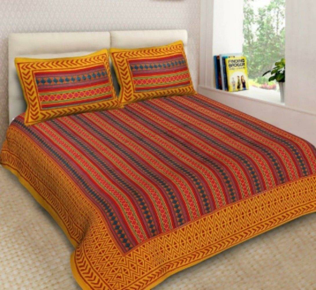     			Batham Handloom Cotton 1 Double Bedsheet with 2 Pillow Covers ( Yellow )