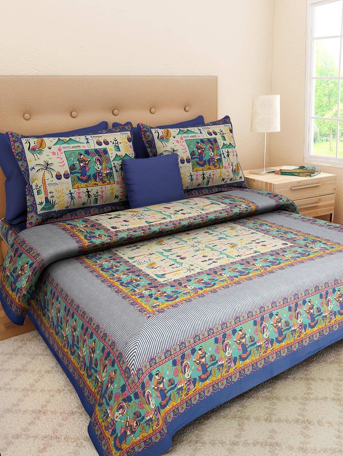     			Batham Handloom Cotton 1 Double Bedsheet with 2 Pillow Covers ( Multicolor )