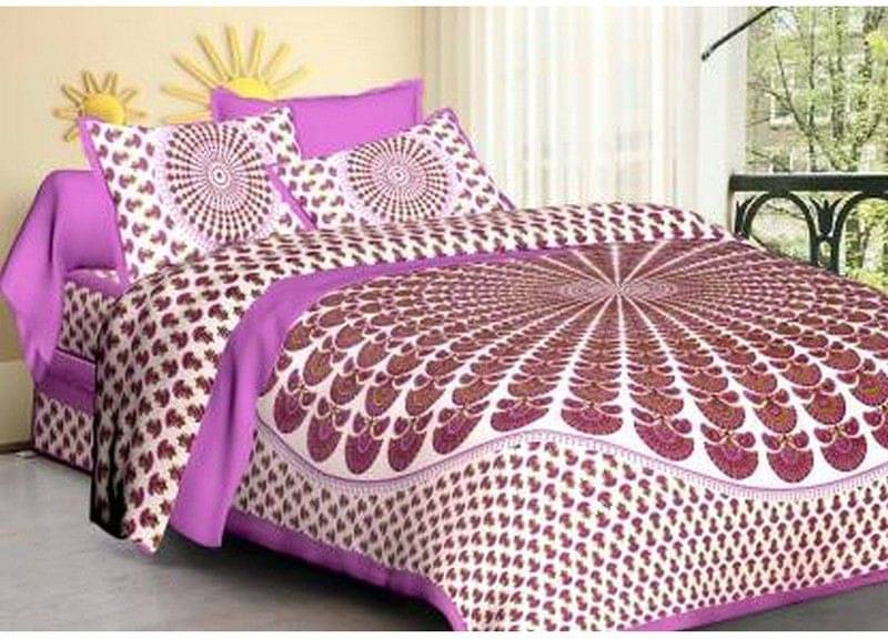     			Batham Handloom Cotton 1 Double Bedsheet with 2 Pillow Covers ( Purple )