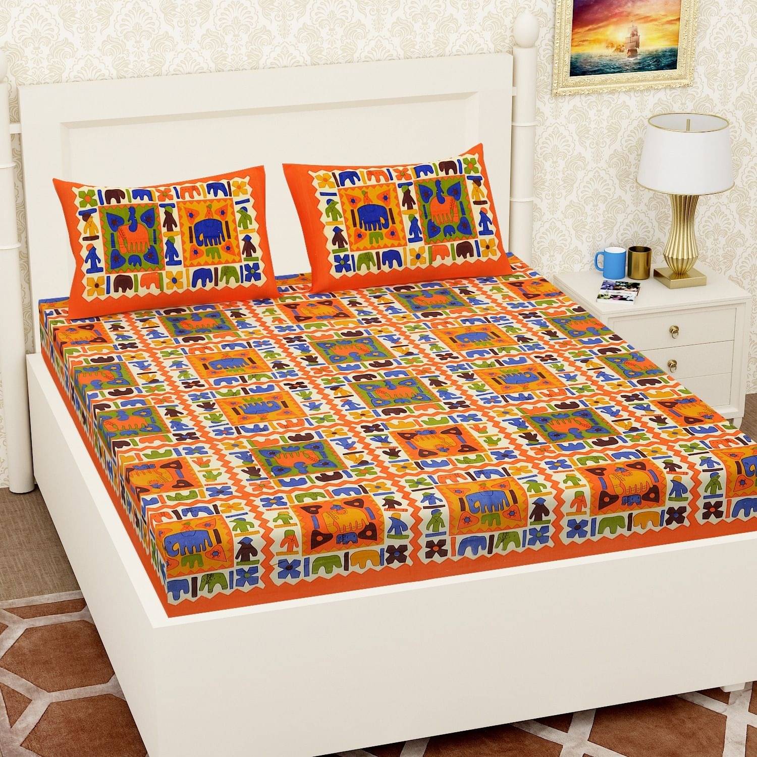 Batham Handloom Cotton 1 Double Bedsheet with 2 Pillow Covers ( Orange )     			Batham Handloom Cotton 1 Double Bedsheet with 2 Pillow Covers ( Orange )