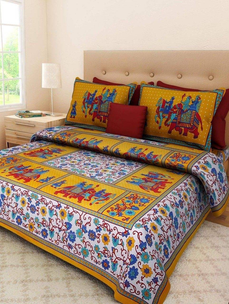 Batham Handloom Cotton 1 Double Bedsheet with 2 Pillow Covers ( Yellow )     			Batham Handloom Cotton 1 Double Bedsheet with 2 Pillow Covers ( Yellow )