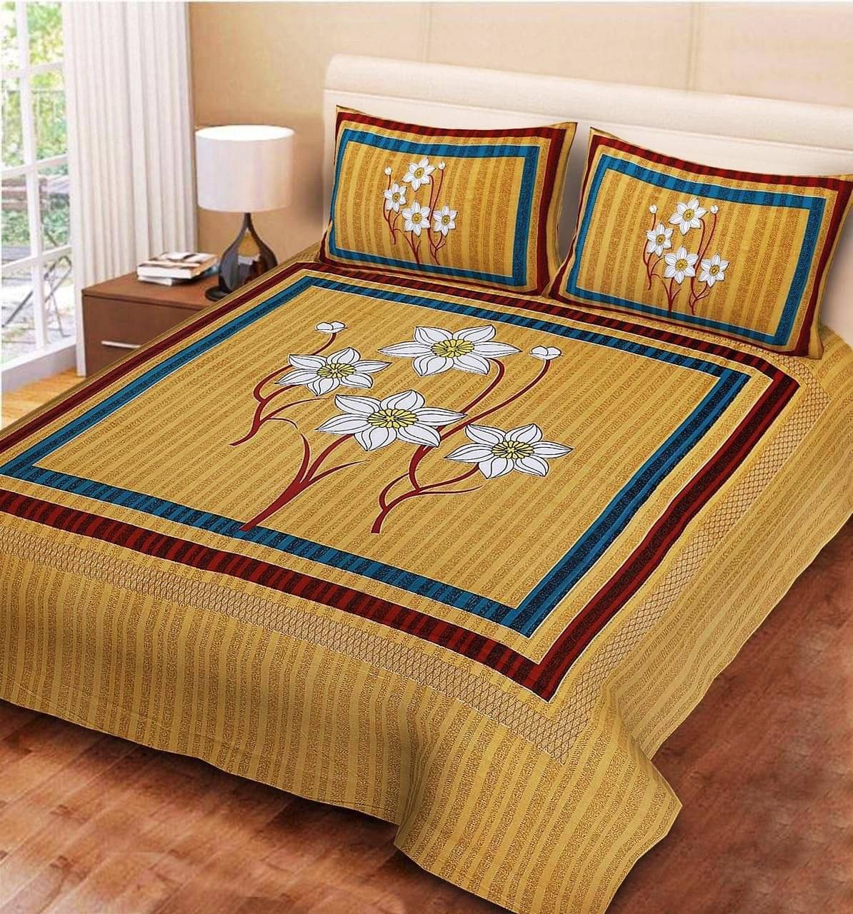     			Batham Handloom Cotton 1 Double Bedsheet with 2 Pillow Covers ( Beige )