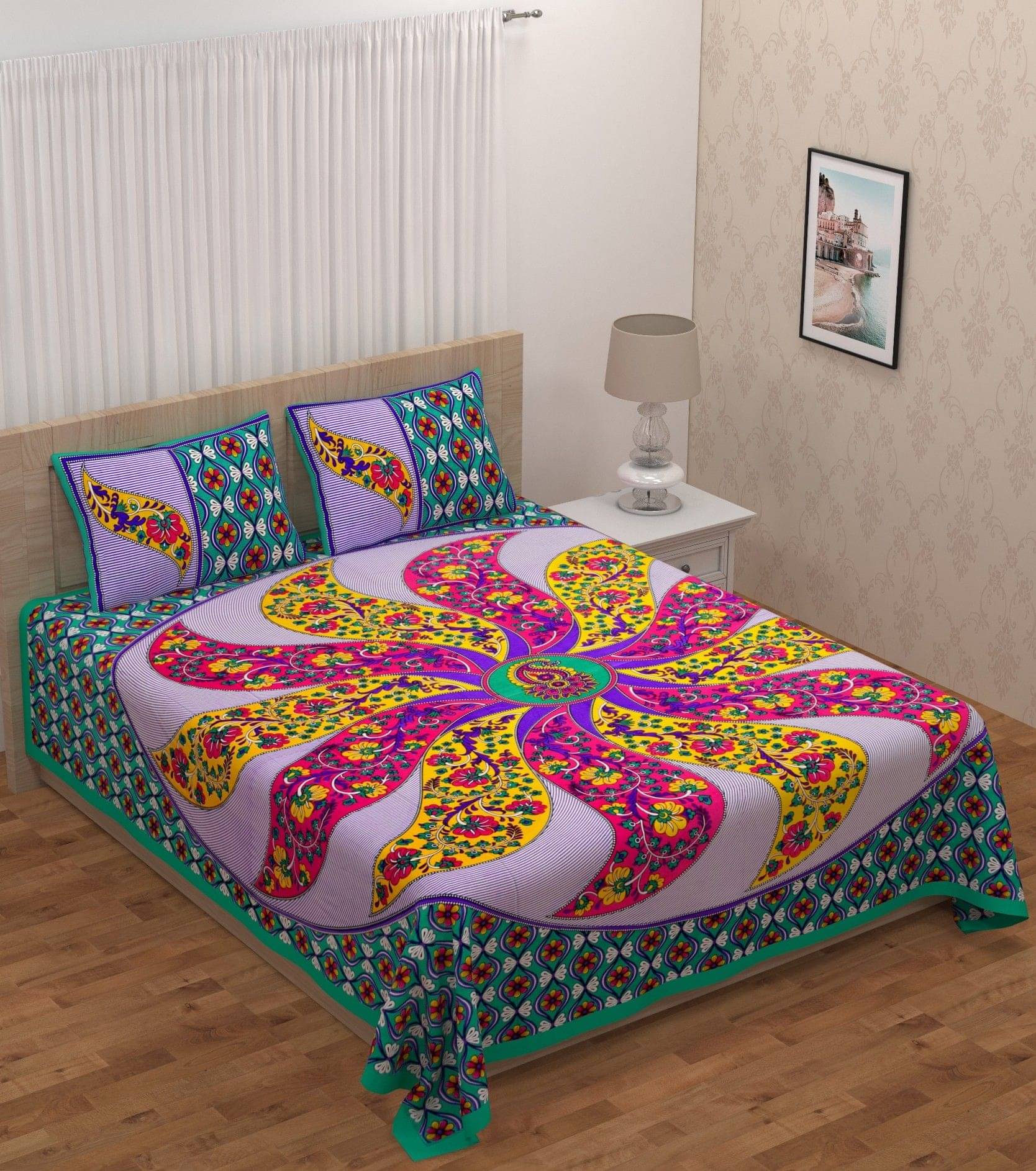 Batham Handloom Cotton 1 Double Bedsheet with 2 Pillow Covers ( Multicolor )     			Batham Handloom Cotton 1 Double Bedsheet with 2 Pillow Covers ( Multicolor )