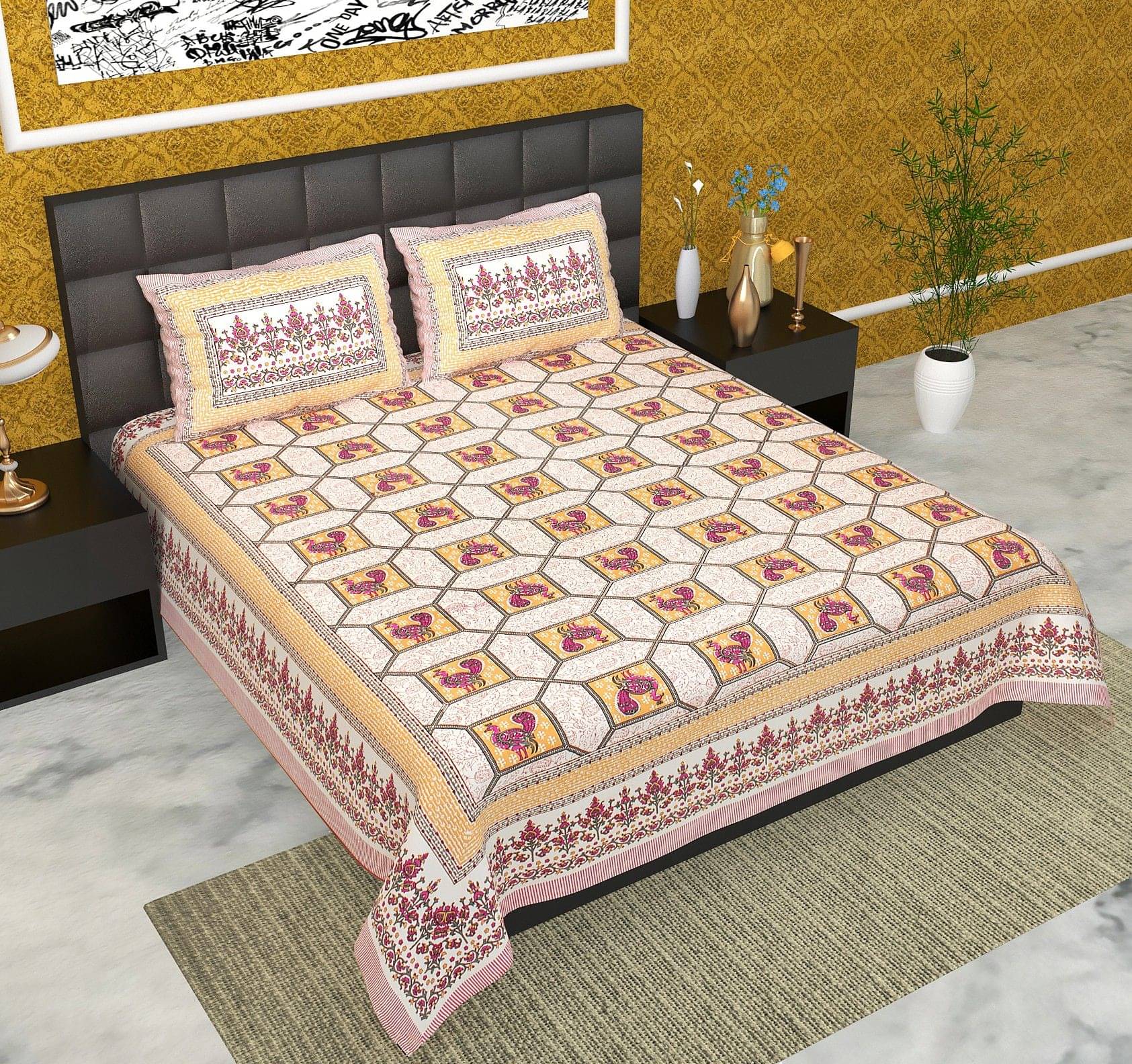 Batham Handloom Cotton 1 Double Bedsheet with 2 Pillow Covers ( Multicolor ) Batham Handloom Cotton 1 Double Bedsheet with 2 Pillow Covers ( Multicolor )