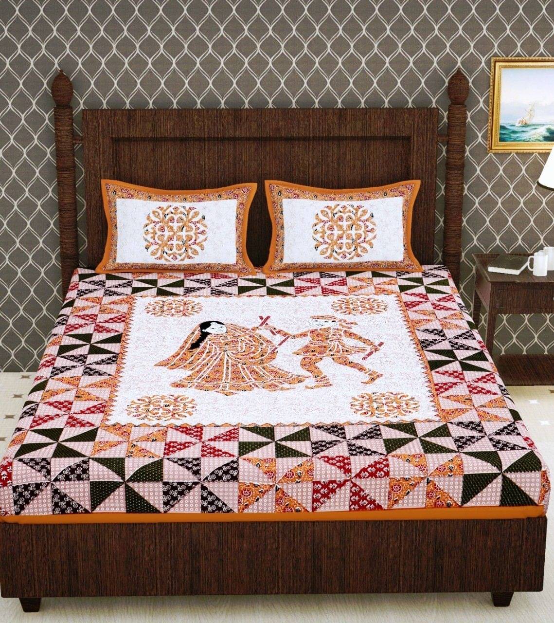     			Batham Handloom Cotton 1 Double Bedsheet with 2 Pillow Covers ( Multicolor )