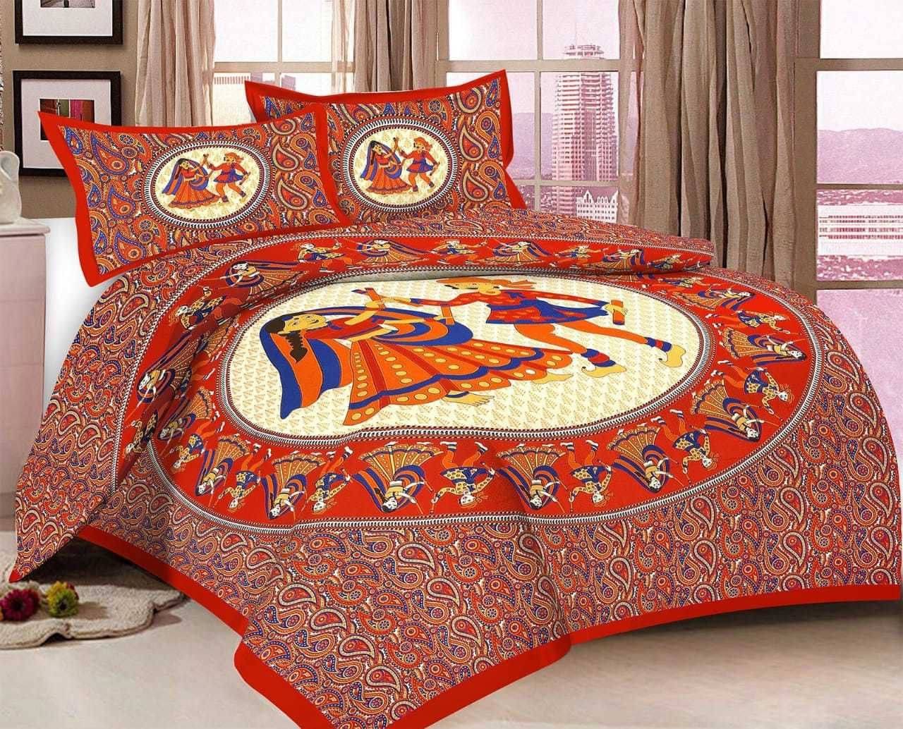     			Batham Handloom Cotton 1 Double Bedsheet with 2 Pillow Covers ( Red )