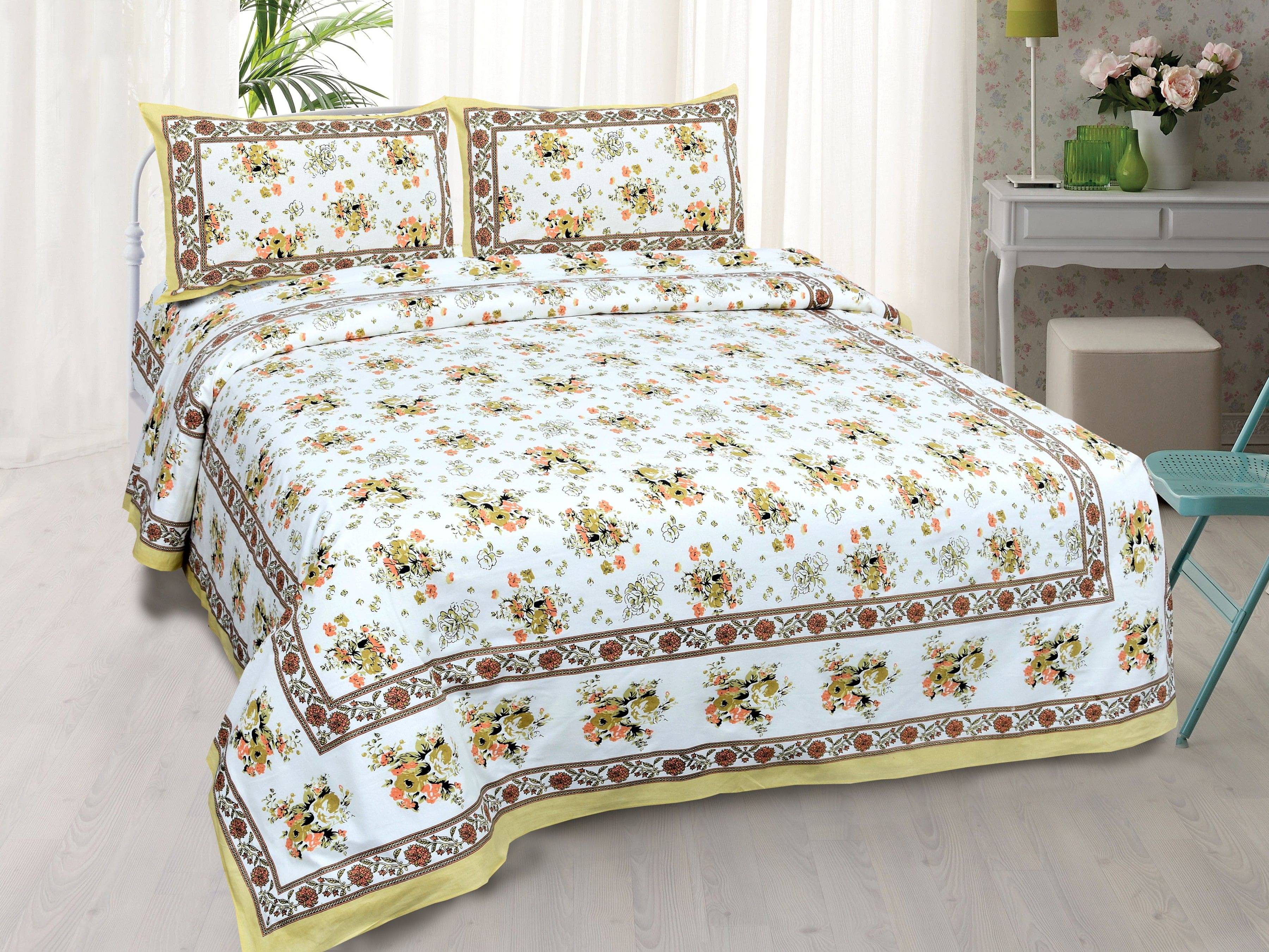     			Batham Handloom Cotton 1 Double Bedsheet with 2 Pillow Covers ( Yellow )