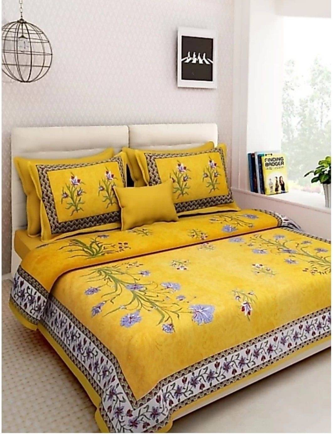 Batham Handloom Cotton 1 Double Bedsheet with 2 Pillow Covers ( Yellow )     			Batham Handloom Cotton 1 Double Bedsheet with 2 Pillow Covers ( Yellow )