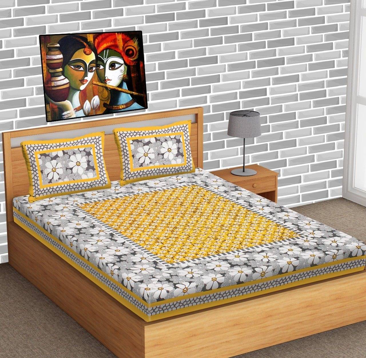 Batham Handloom Cotton 1 Double Bedsheet with 2 Pillow Covers ( Yellow )     			Batham Handloom Cotton 1 Double Bedsheet with 2 Pillow Covers ( Yellow )