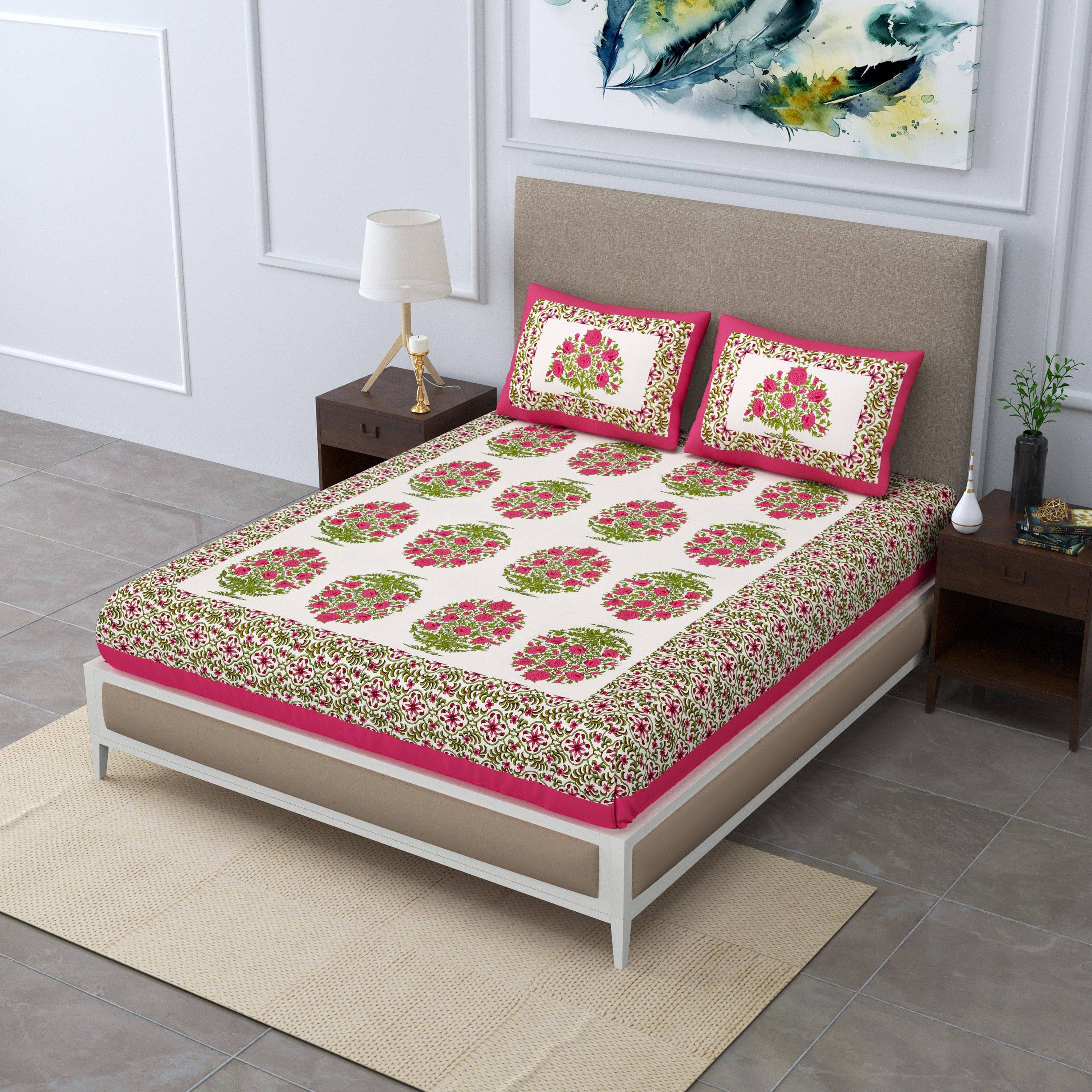     			Batham Handloom Cotton 1 Double Bedsheet with 2 Pillow Covers ( Pink )