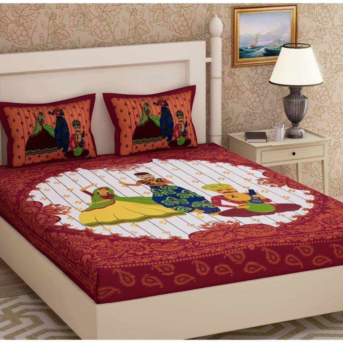Batham Handloom Cotton 1 Double Bedsheet with 2 Pillow Covers ( Maroon )     			Batham Handloom Cotton 1 Double Bedsheet with 2 Pillow Covers ( Maroon )