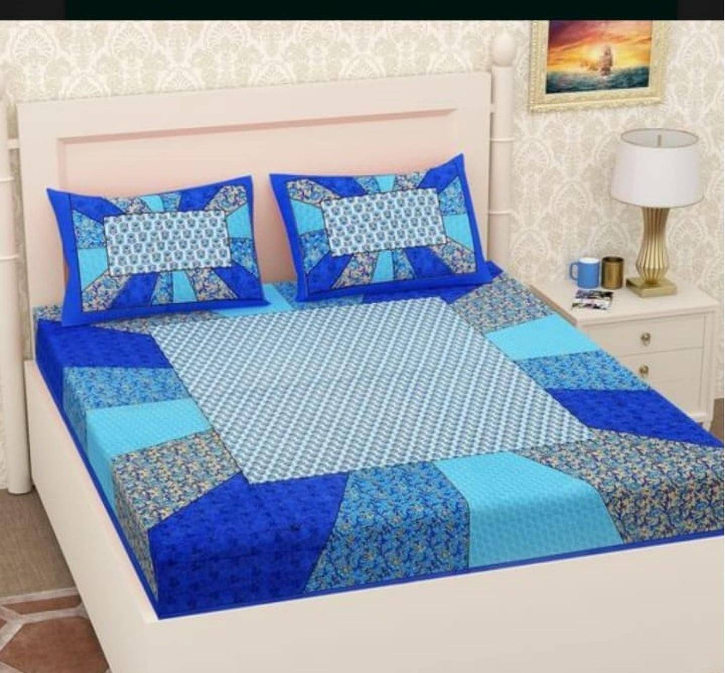 Batham Handloom Cotton 1 Double Bedsheet with 2 Pillow Covers ( Blue ) Batham Handloom Cotton 1 Double Bedsheet with 2 Pillow Covers ( Blue )