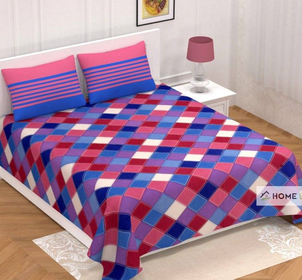     			Batham Handloom Cotton 1 Double Bedsheet with 2 Pillow Covers ( Multicolor )