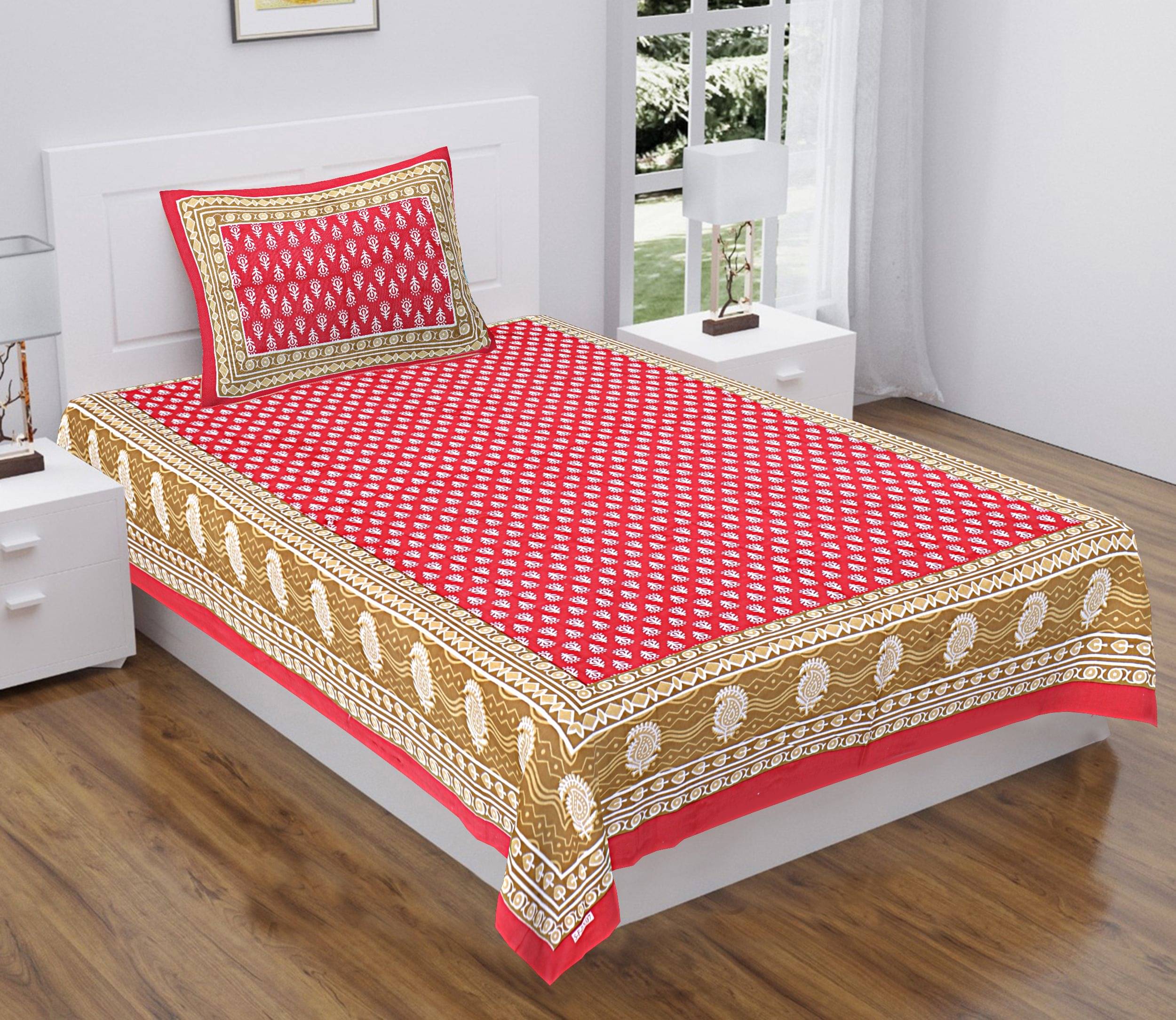     			Batham Handloom Cotton 1 Single Bedsheet with 1 Pillow Cover ( Red )