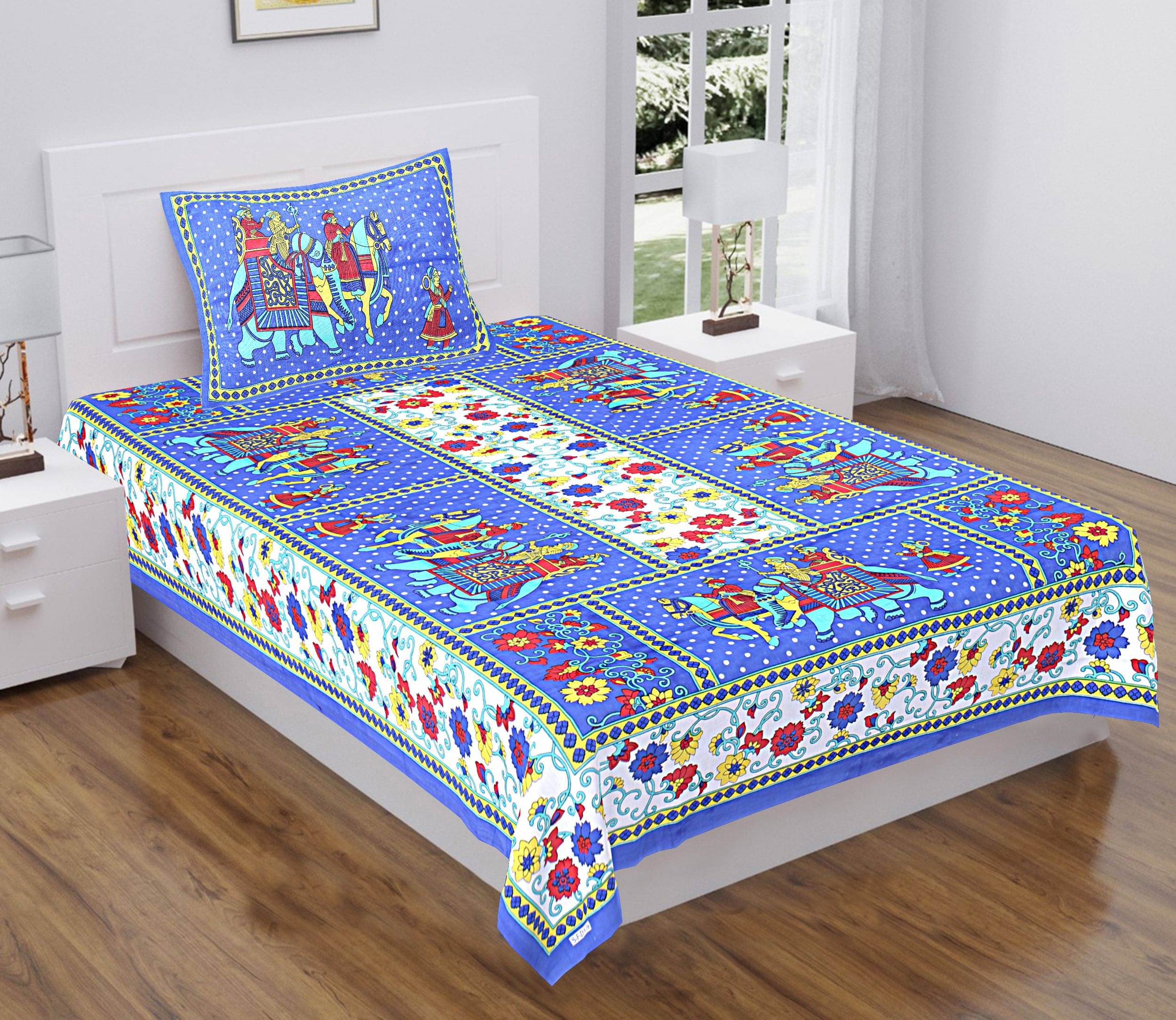 Batham Handloom Cotton 1 Single Bedsheet with 1 Pillow Cover ( Blue )     			Batham Handloom Cotton 1 Single Bedsheet with 1 Pillow Cover ( Blue )