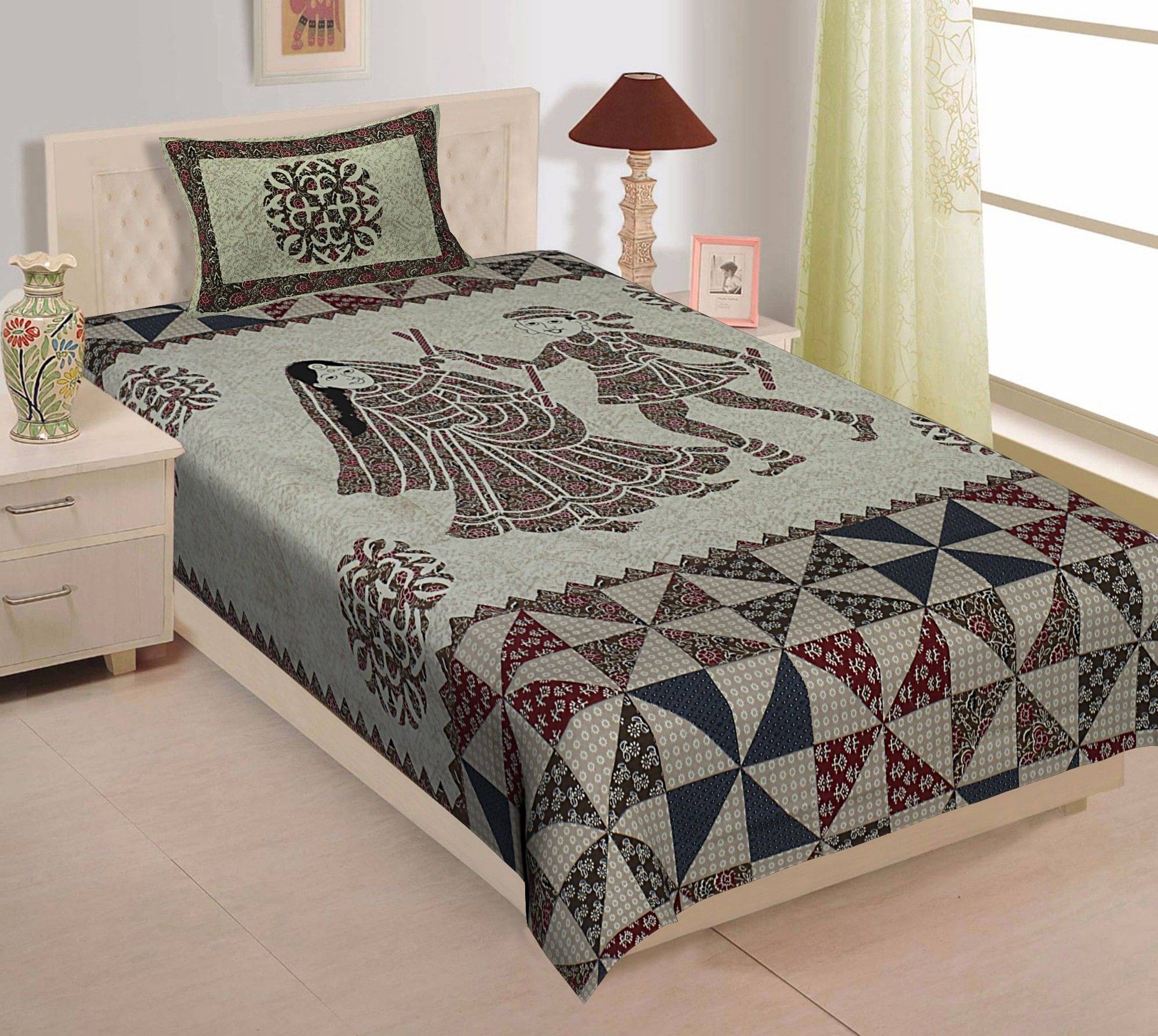     			Batham Handloom Cotton 1 Single Bedsheet with 1 Pillow Cover ( Multicolor )