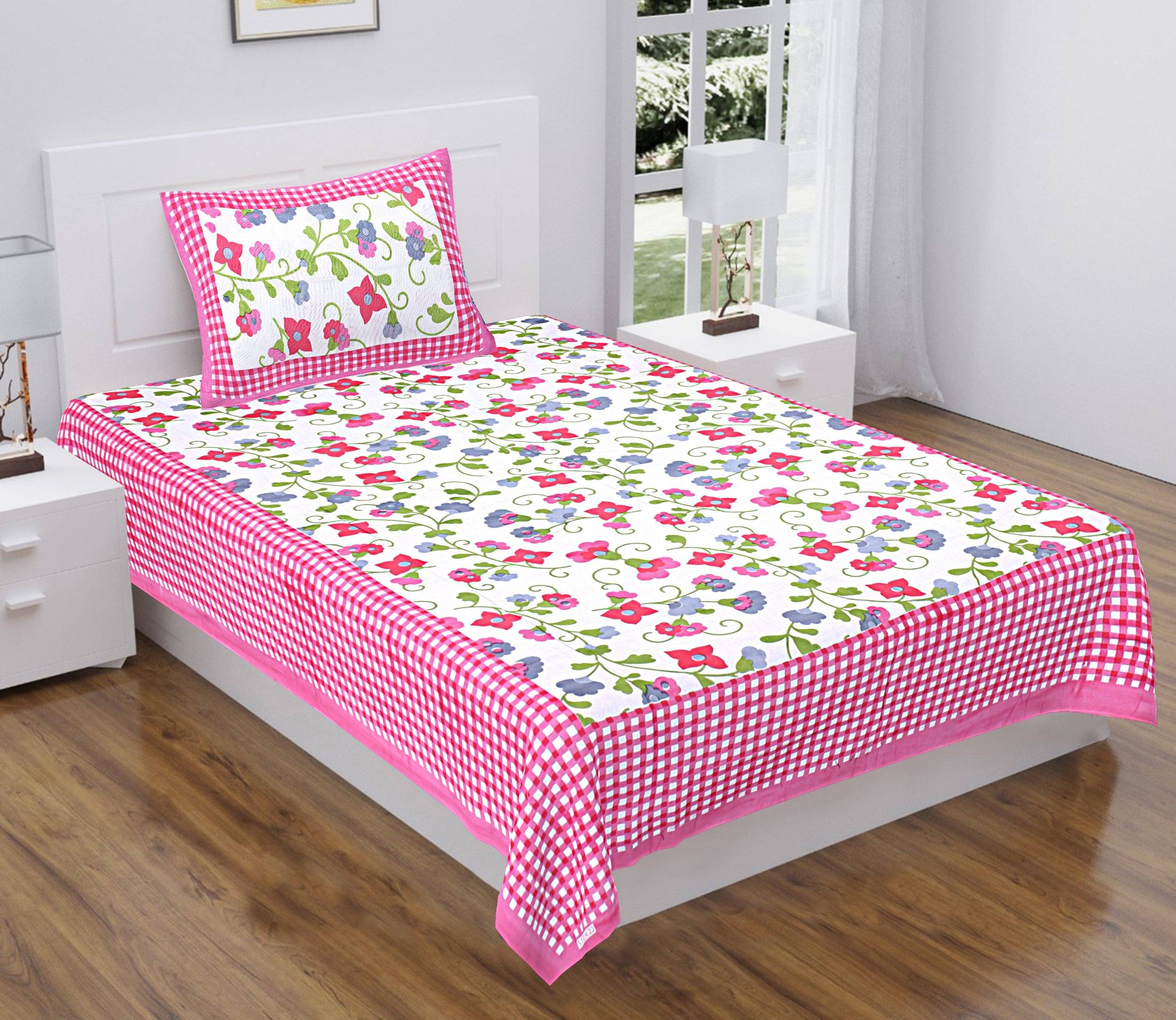     			Batham Handloom Cotton 1 Single Bedsheet with 1 Pillow Cover ( Pink )