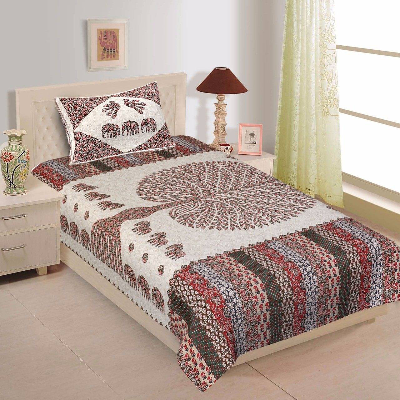    			Batham Handloom Cotton 1 Single Bedsheet with 1 Pillow Cover ( Beige )