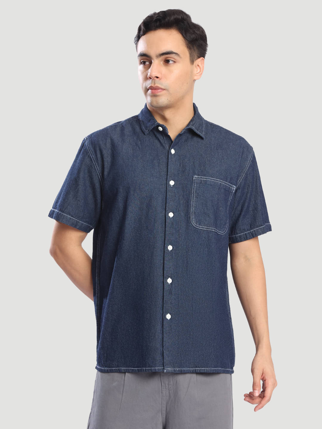     			Bene Kleed 100% Cotton Boxy Solids Half Sleeves Men's Casual Shirt - Navy ( Pack of 1 )