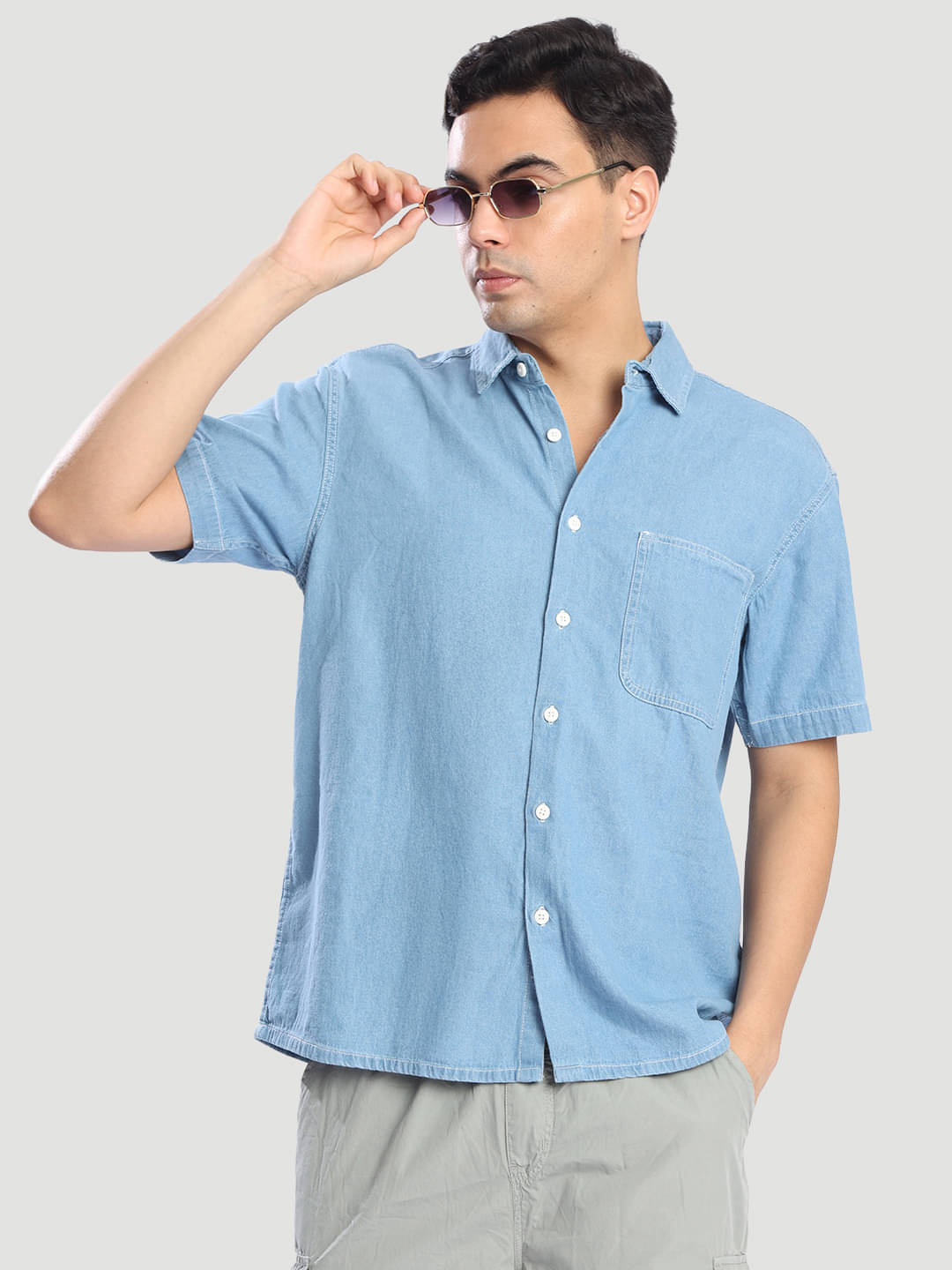 Bene Kleed 100% Cotton Boxy Printed Half Sleeves Men's Casual Shirt - Light Blue ( Pack of 1 )     			Bene Kleed 100% Cotton Boxy Printed Half Sleeves Men's Casual Shirt - Light Blue ( Pack of 1 )