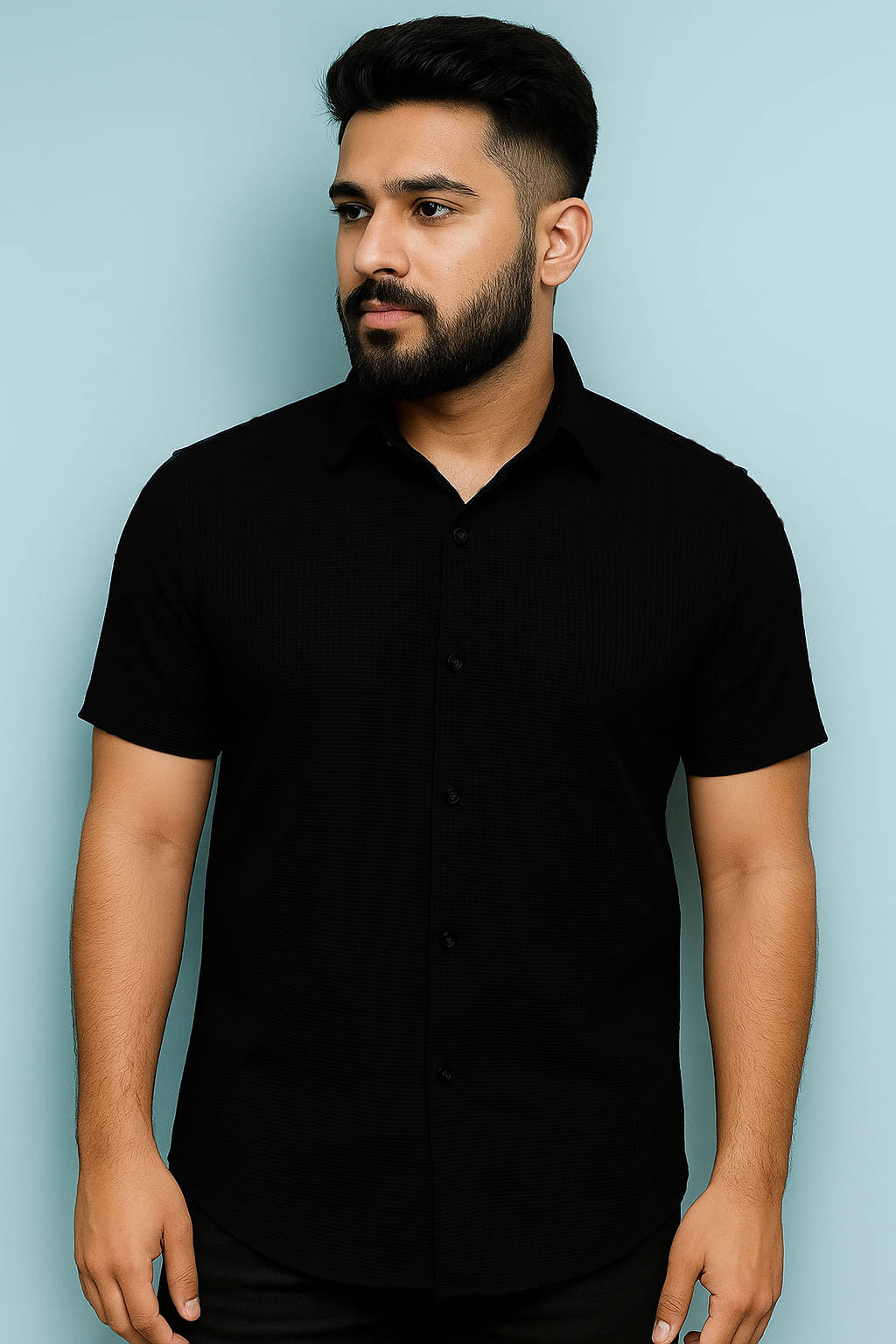     			GARBFEB Poly Cotton Slim Fit Self Design Half Sleeves Men's Casual Shirt - Black ( Pack of 1 )