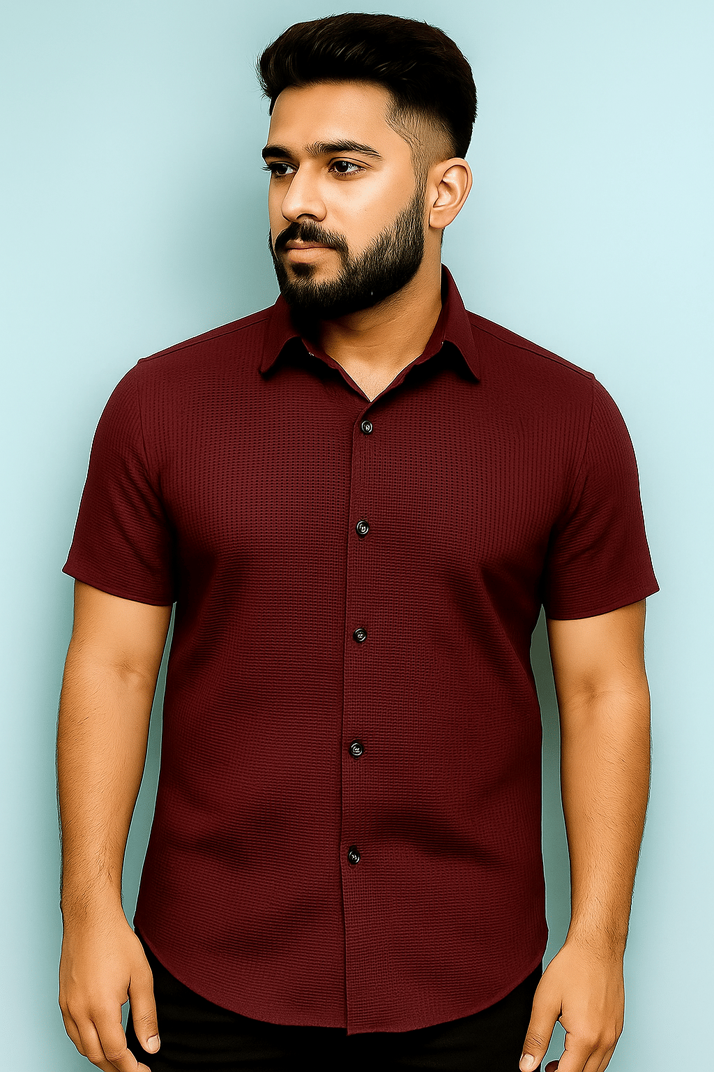     			GARBFEB Poly Cotton Slim Fit Self Design Half Sleeves Men's Casual Shirt - Maroon ( Pack of 1 )