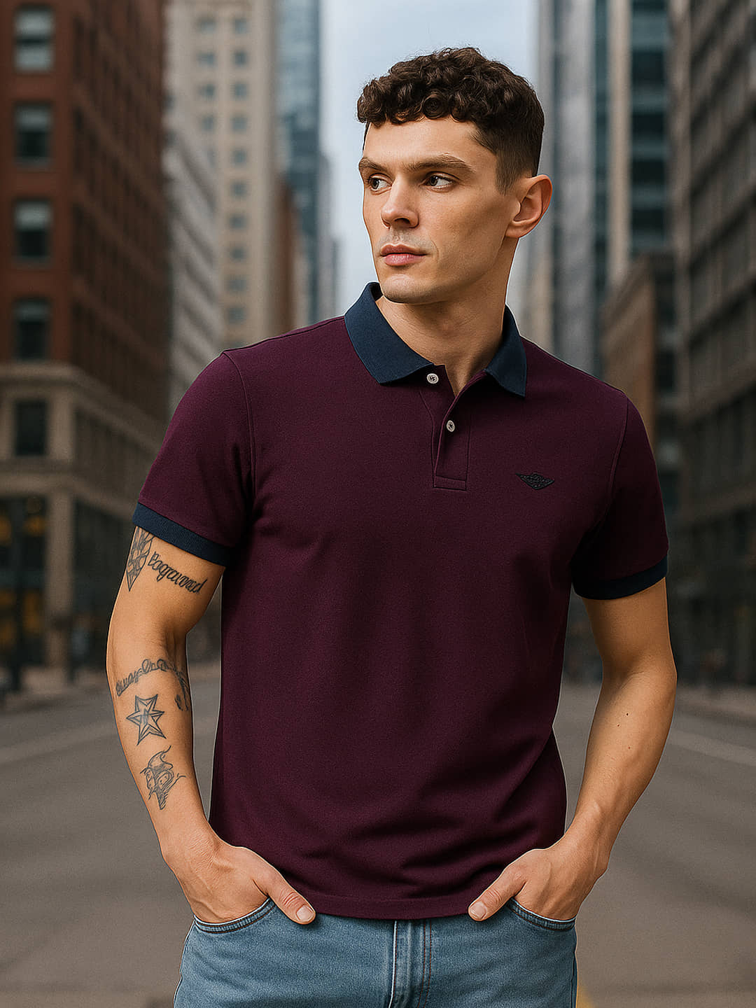 GET GOLF Men Cotton Blend Regular Fit Solid Polo T Shirt ( Purple )