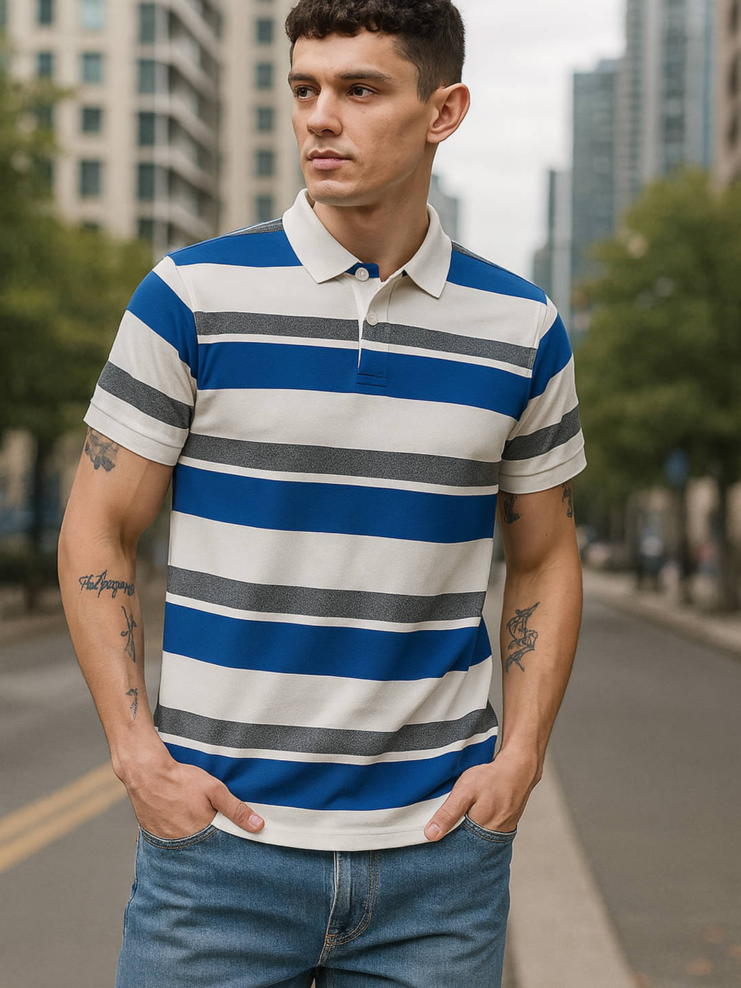 GET GOLF Men Cotton Blend Regular Fit Striped Polo T Shirt ( White ) GET GOLF Men Cotton Blend Regular Fit Striped Polo T Shirt ( White )