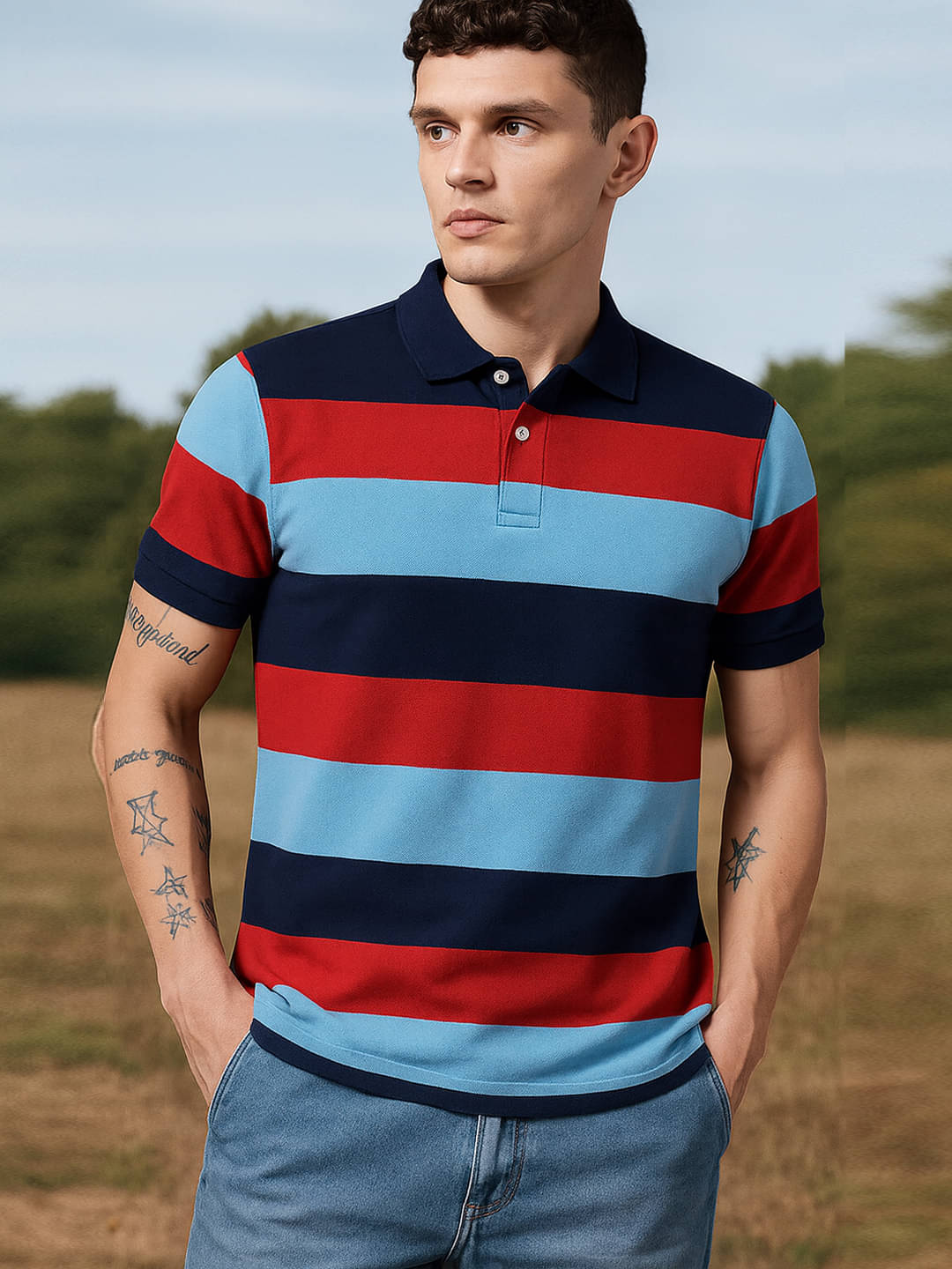 GET GOLF Men Cotton Blend Regular Fit Striped Polo T Shirt ( Multicolor ) GET GOLF Men Cotton Blend Regular Fit Striped Polo T Shirt ( Multicolor )