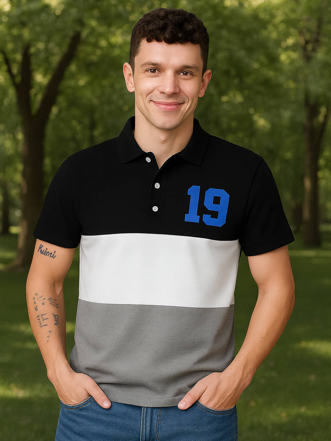     			GET GOLF Men Cotton Blend Regular Fit Striped Polo T Shirt ( Black )